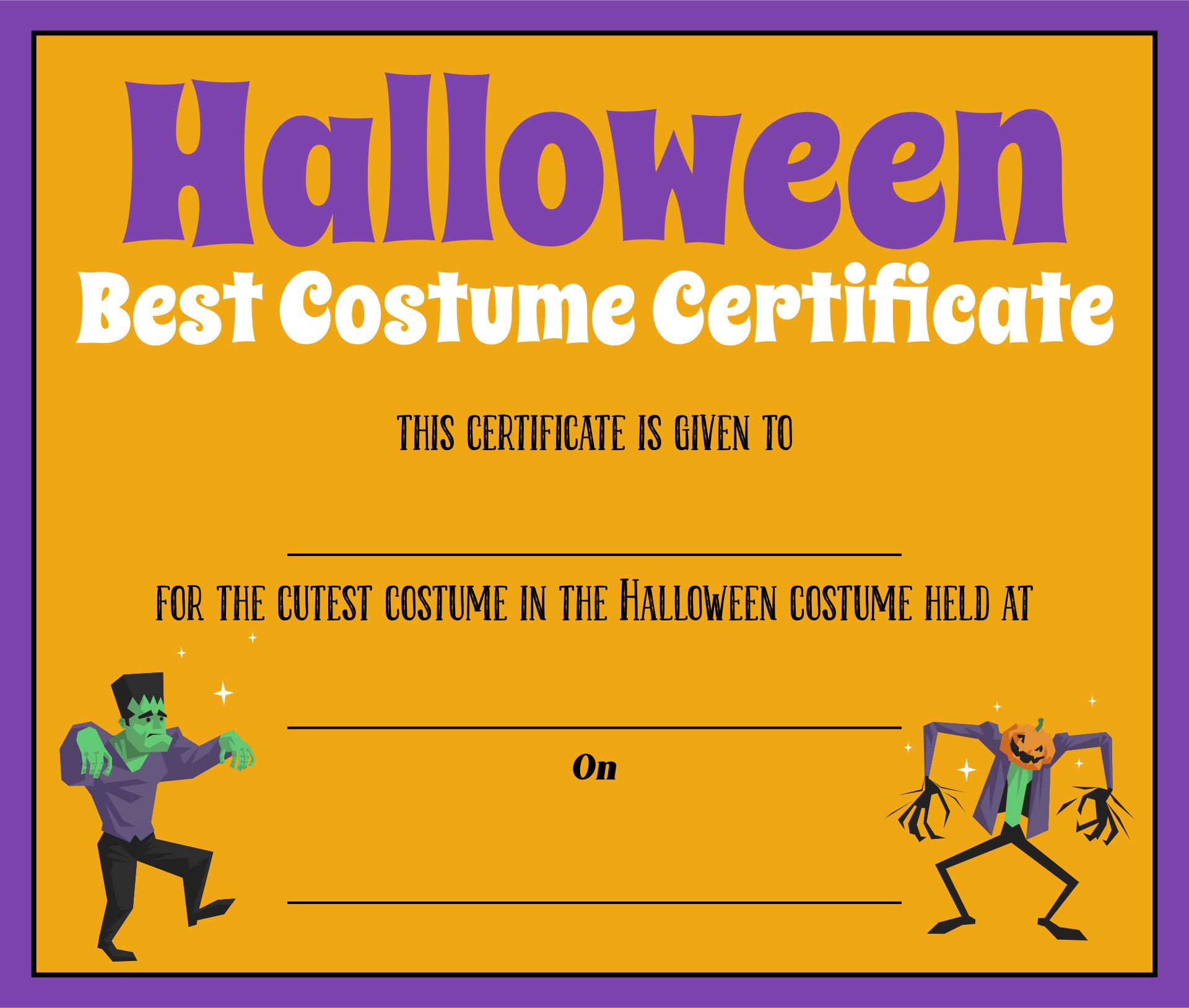 22 Best Halloween Costume Award Printable Certificates With Regard To Halloween Costume Certificate Template