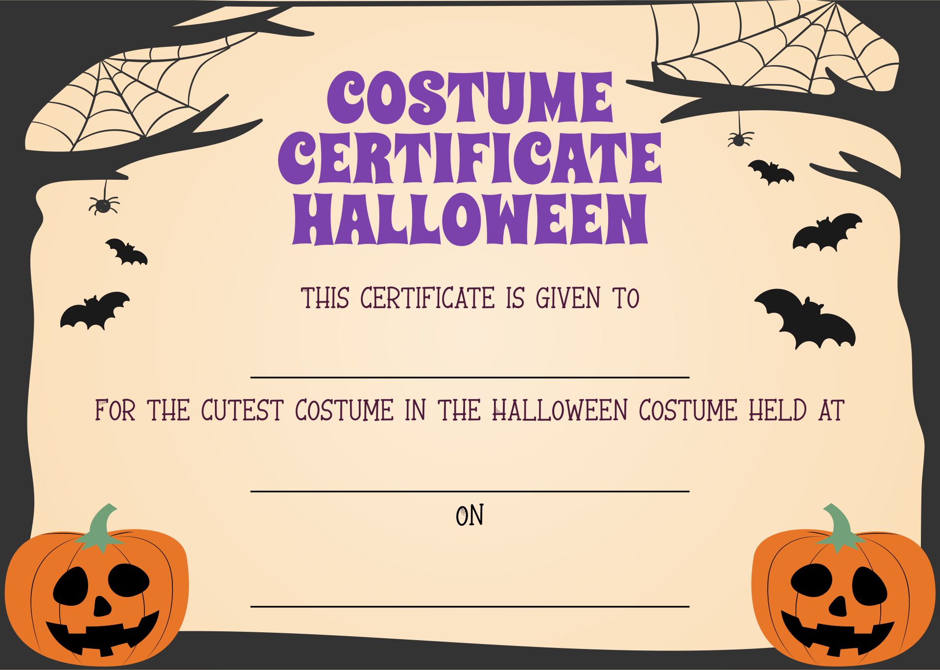Halloween Costume Certificates With Best Designs Printable