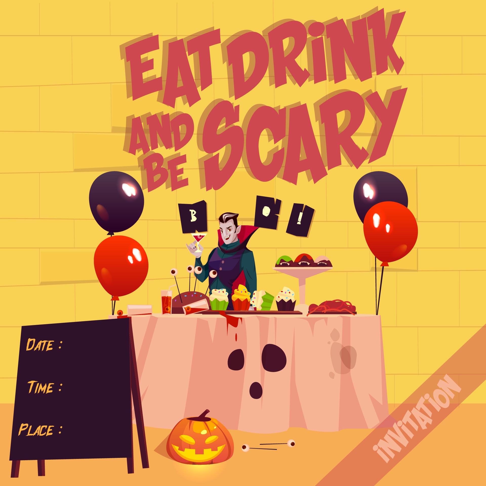 Halloween Eat Drink And Be Scary Costume Party Invitation Paper