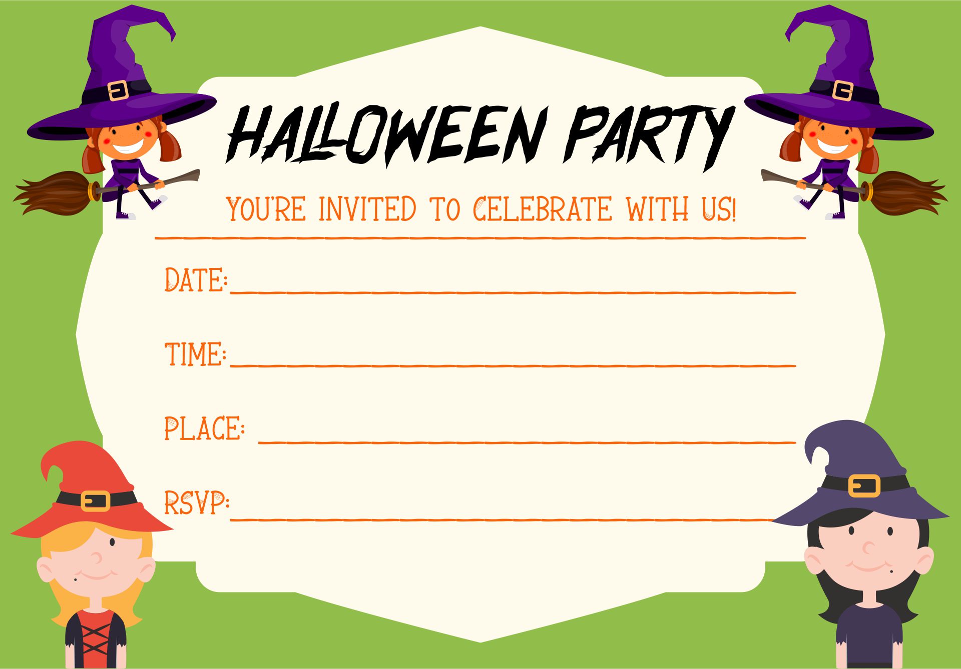 Halloween Little Witch Party Invitation