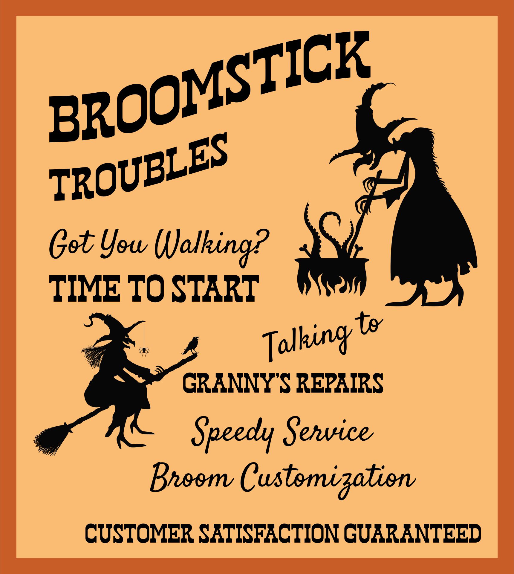 Halloween Witch Vintage Sign Broom Repair