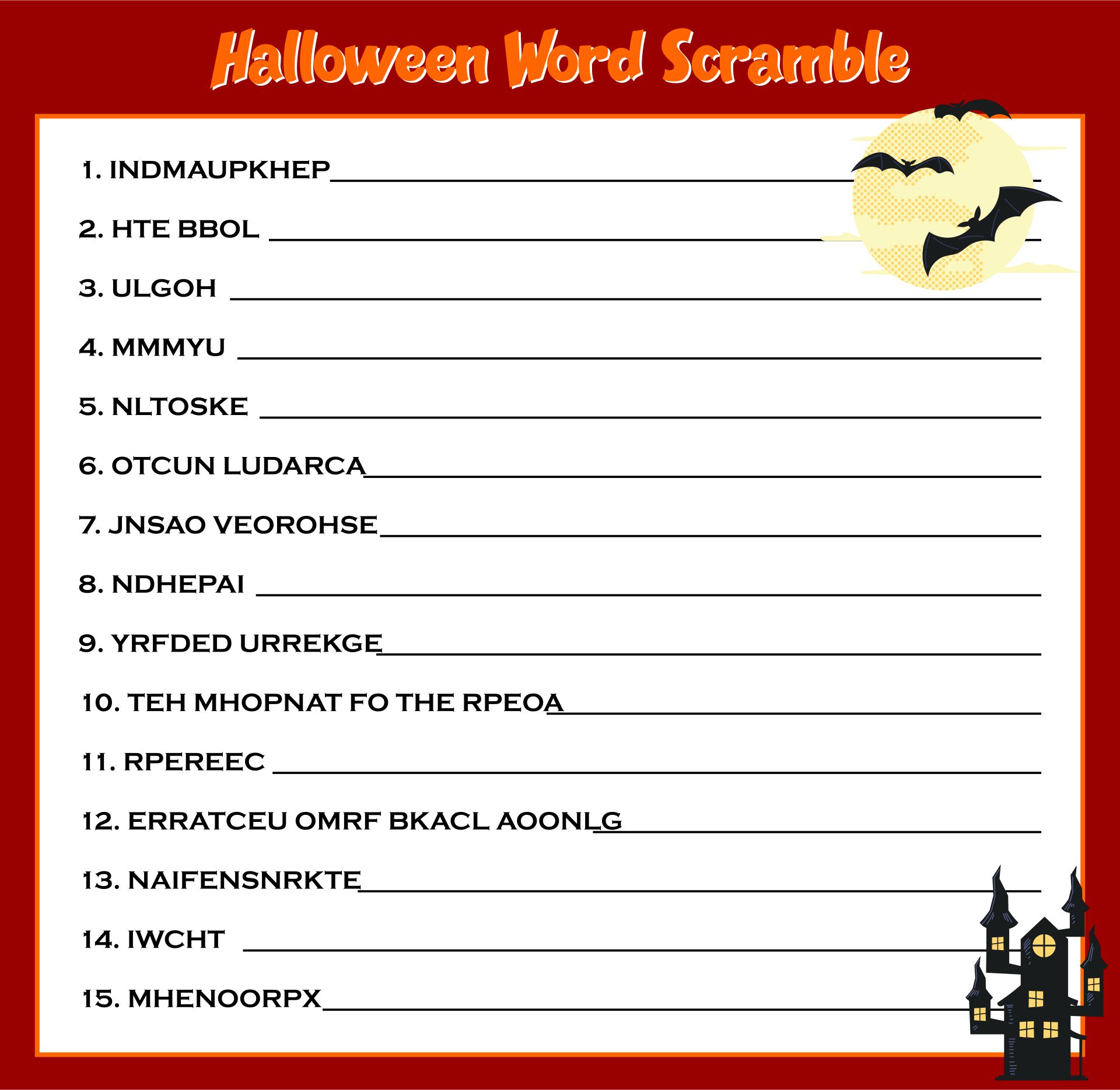 Halloween Word Scramble Activity Sheet