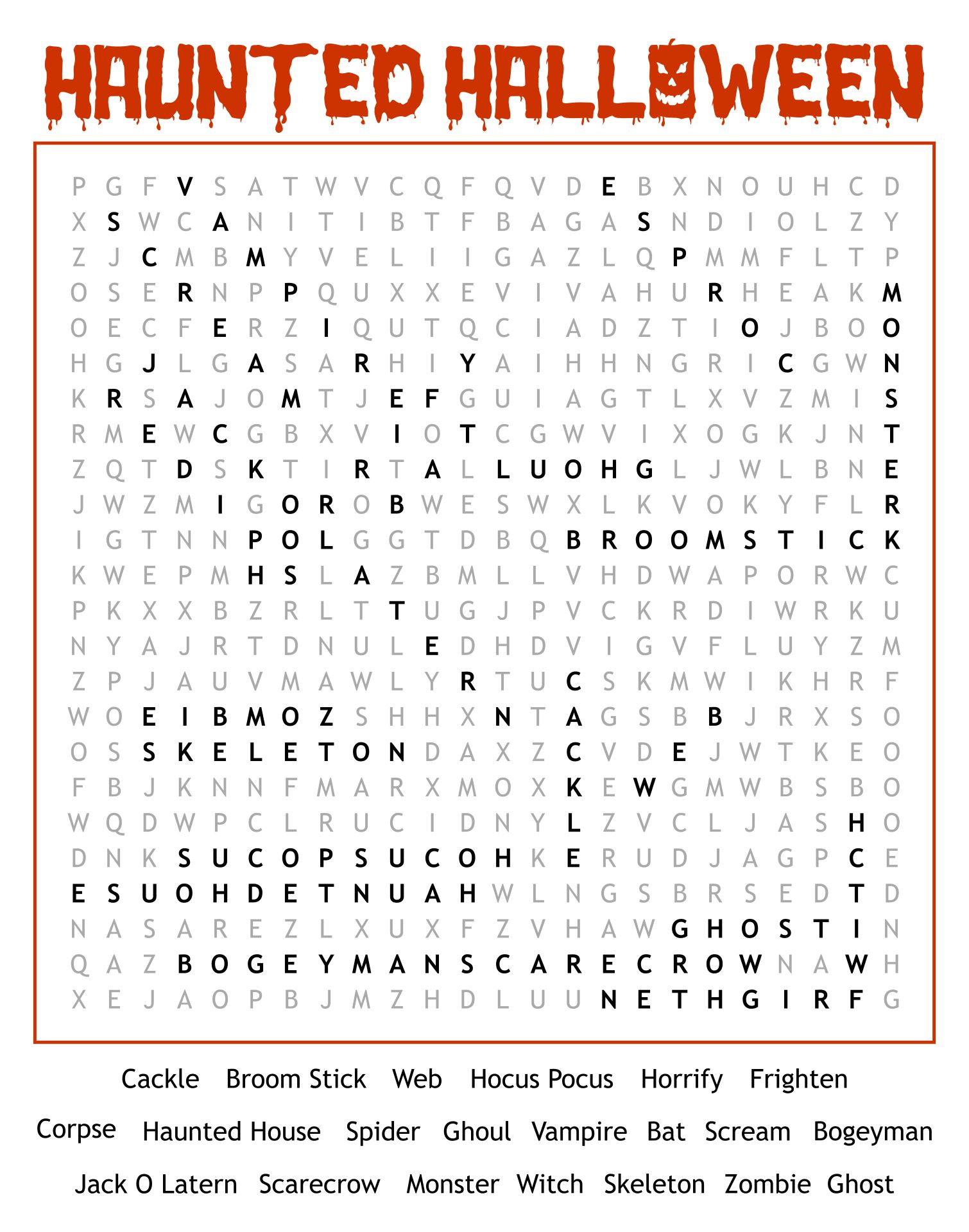 Haunted Halloween Word Search Answers