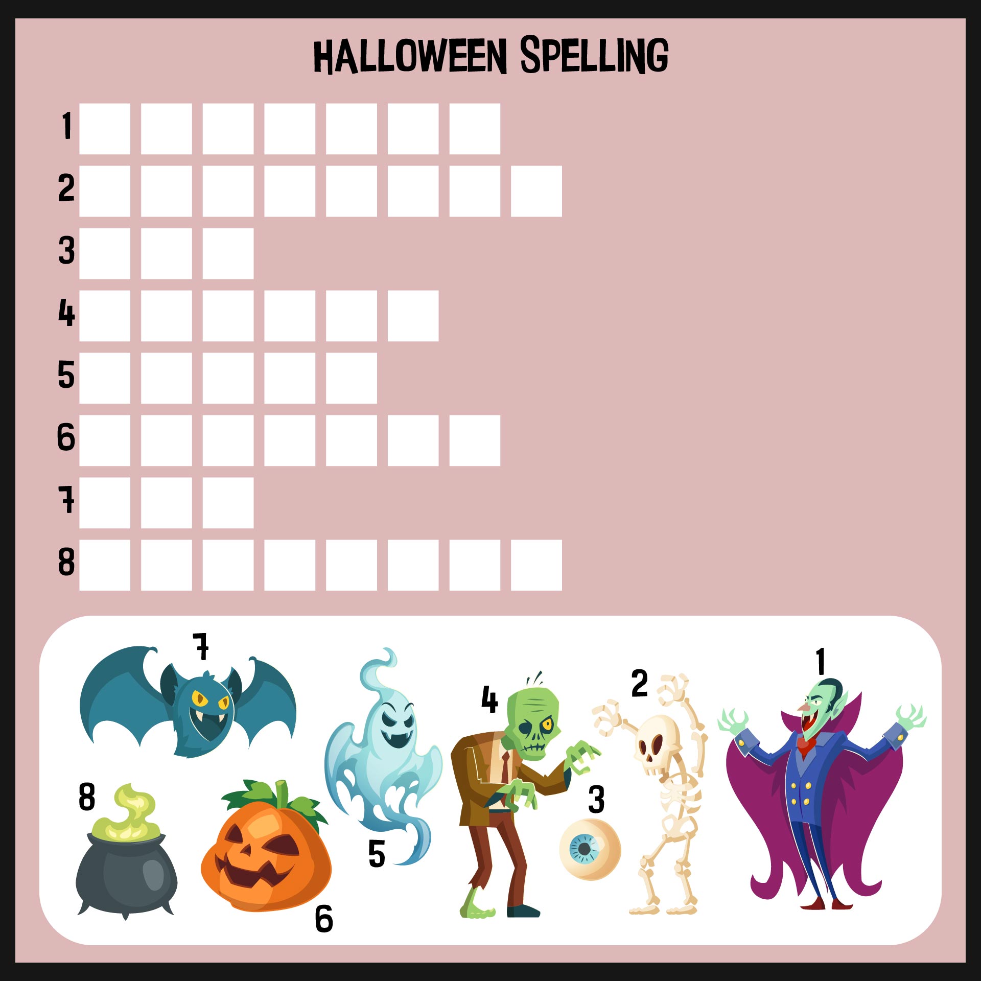 Kindergarten Halloween Spelling Worksheet Printable
