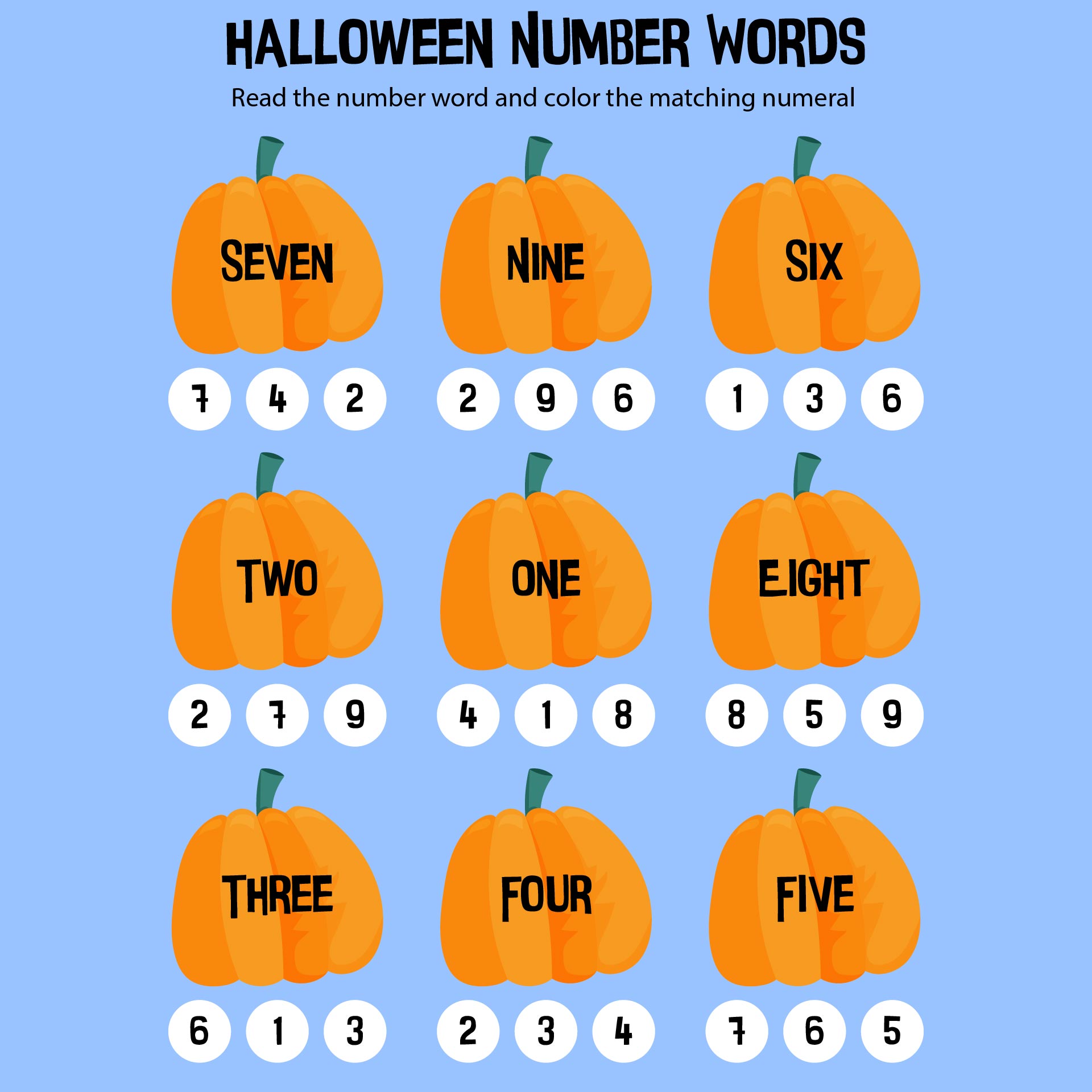 Preschool Halloween Number Worksheets