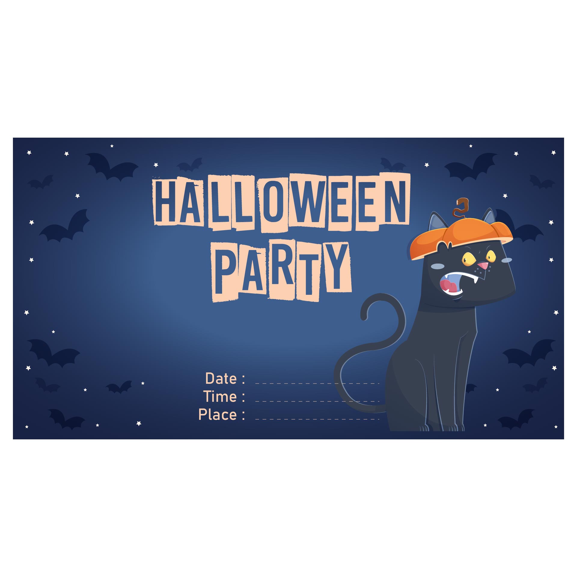 Printable Black Cat Halloween Invitations
