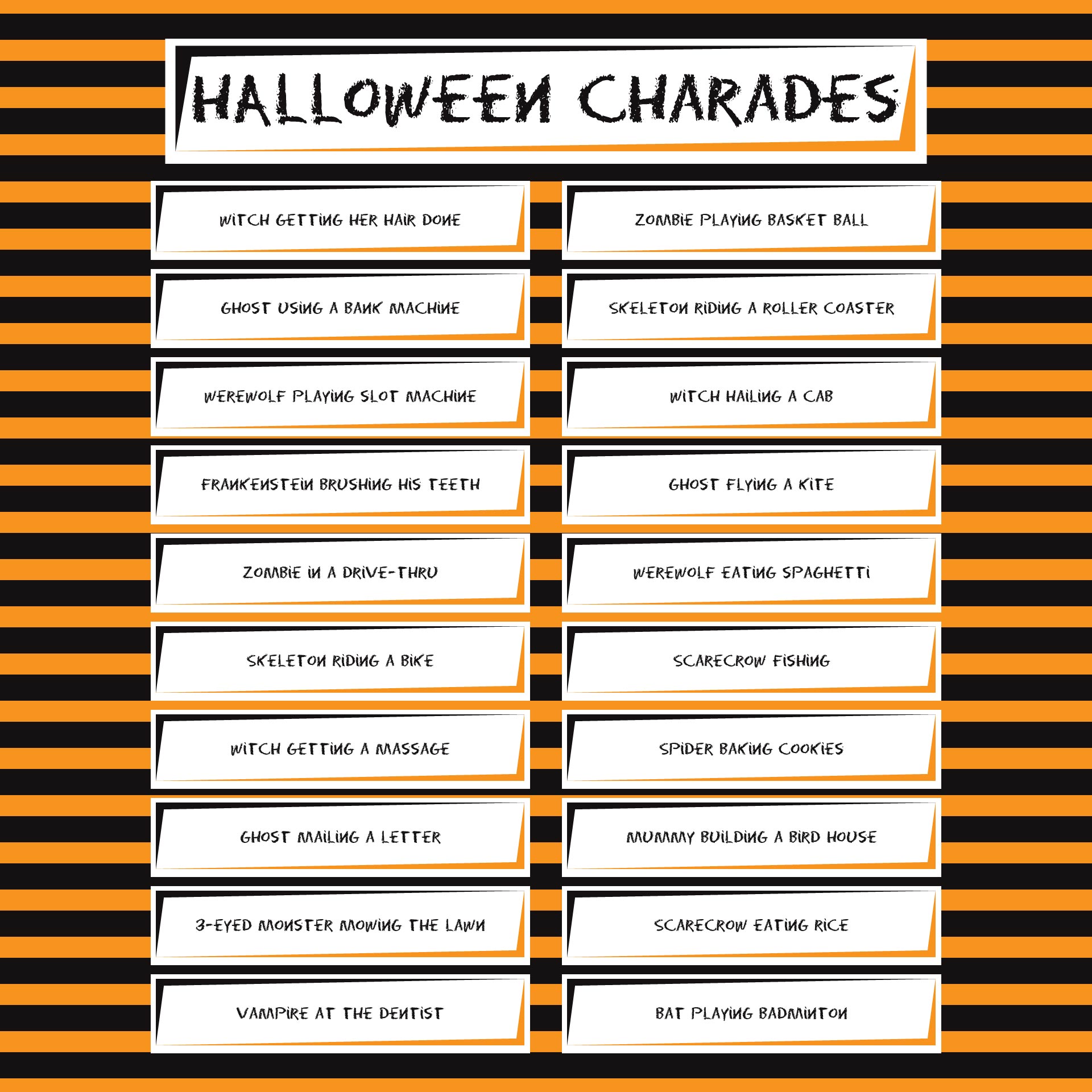 Printable Halloween Charades Game Cards