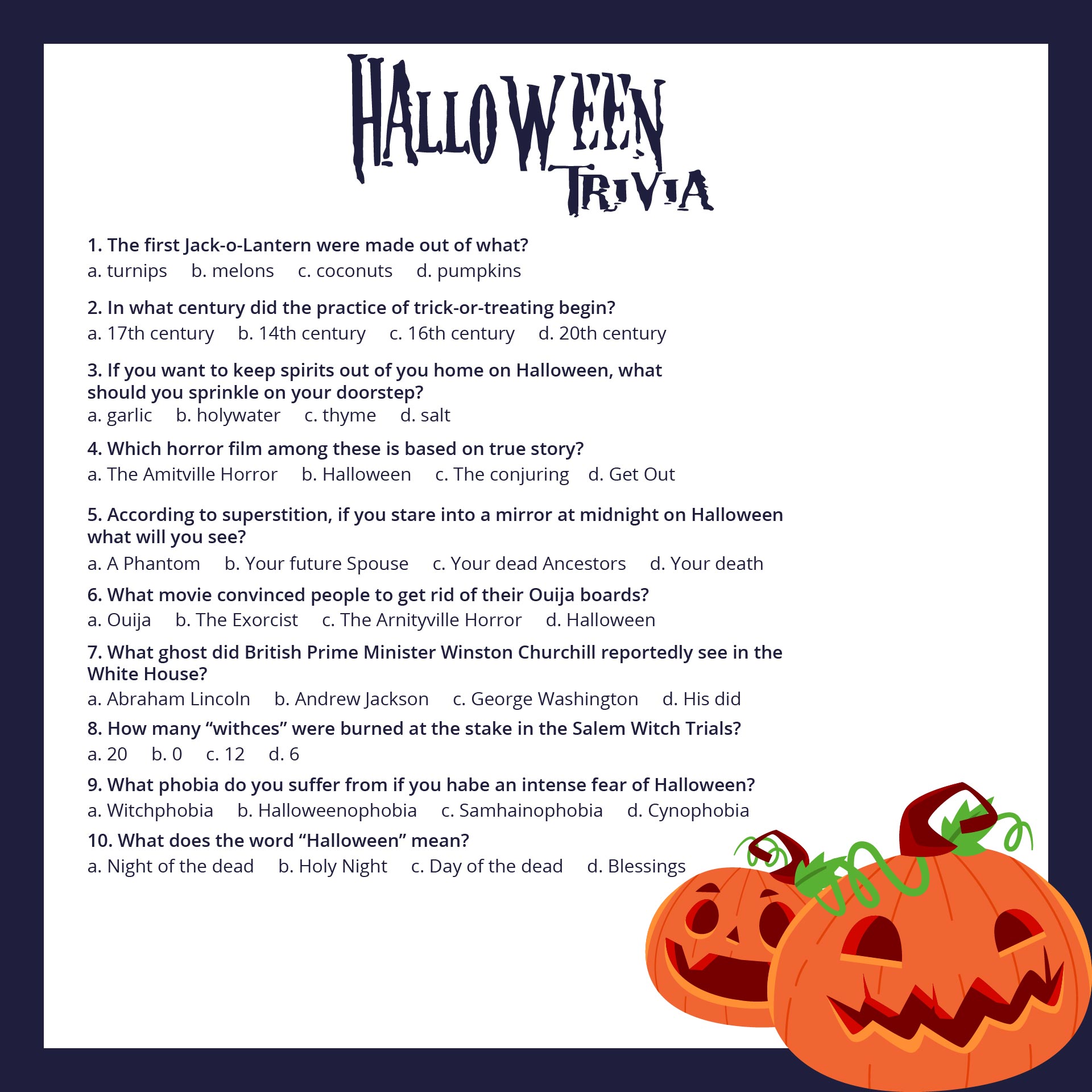 Printable Halloween Quiz Questions And Answers