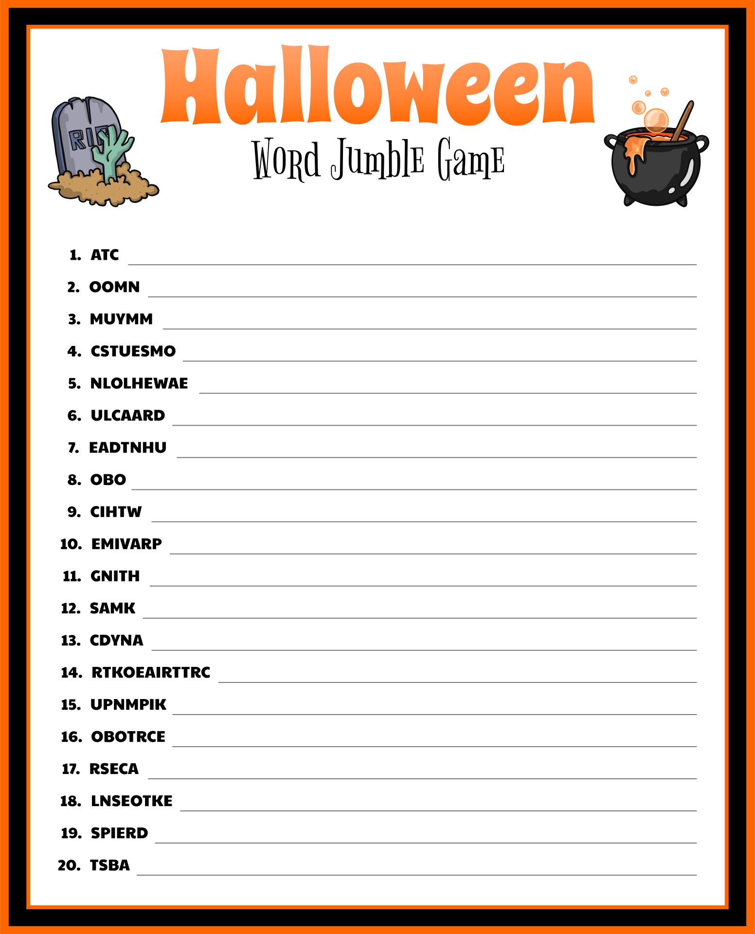 Printable Halloween Word Jumble Game For Small Children And Young Student