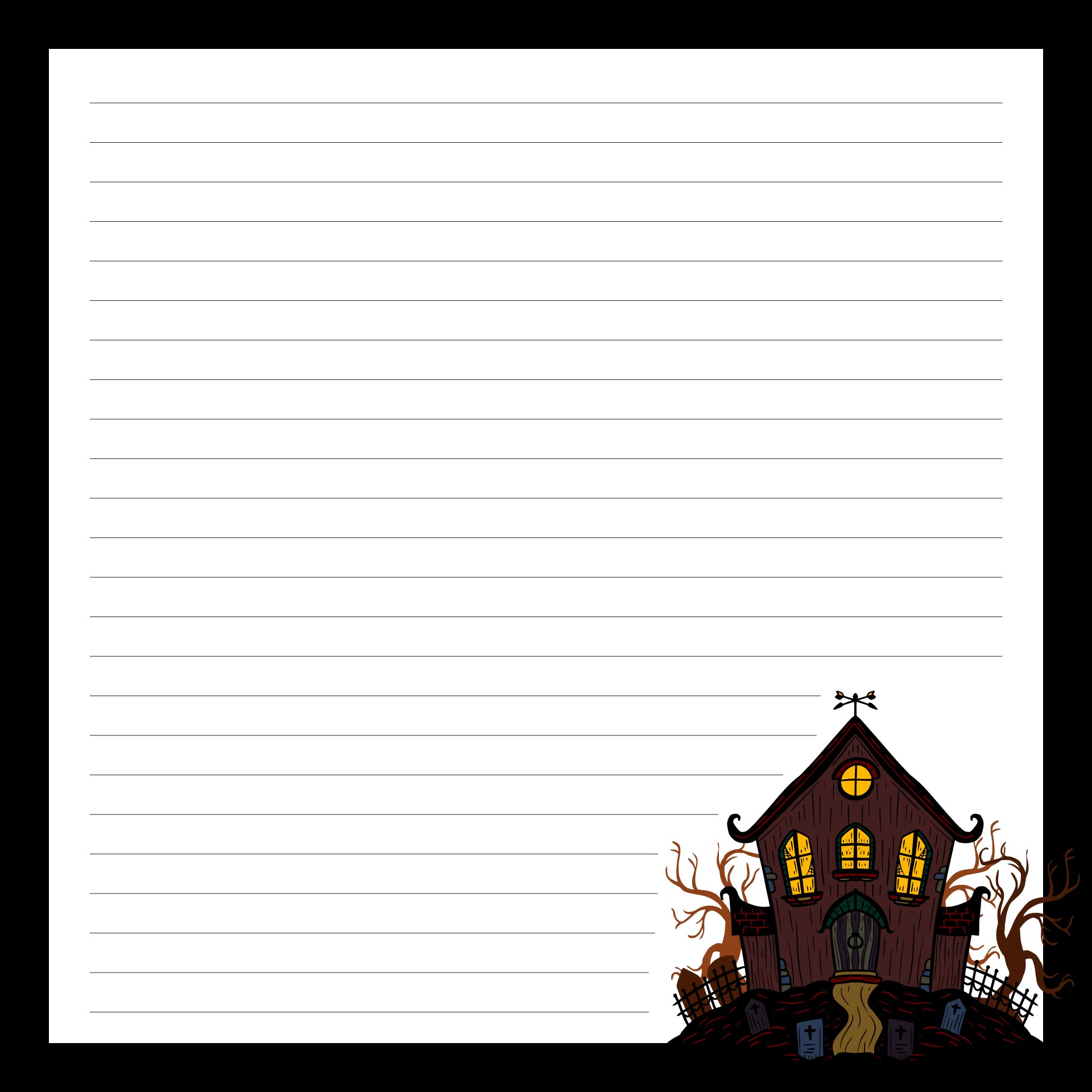 Printable Haunted House Halloween Stationery