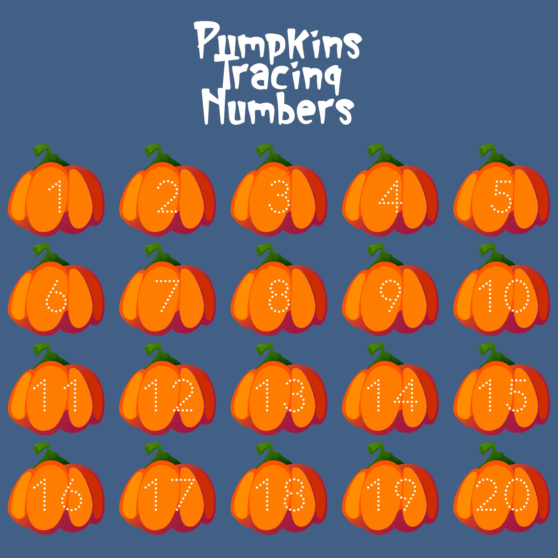 Printable Pumpkin Number Tracing Worksheets 1-20