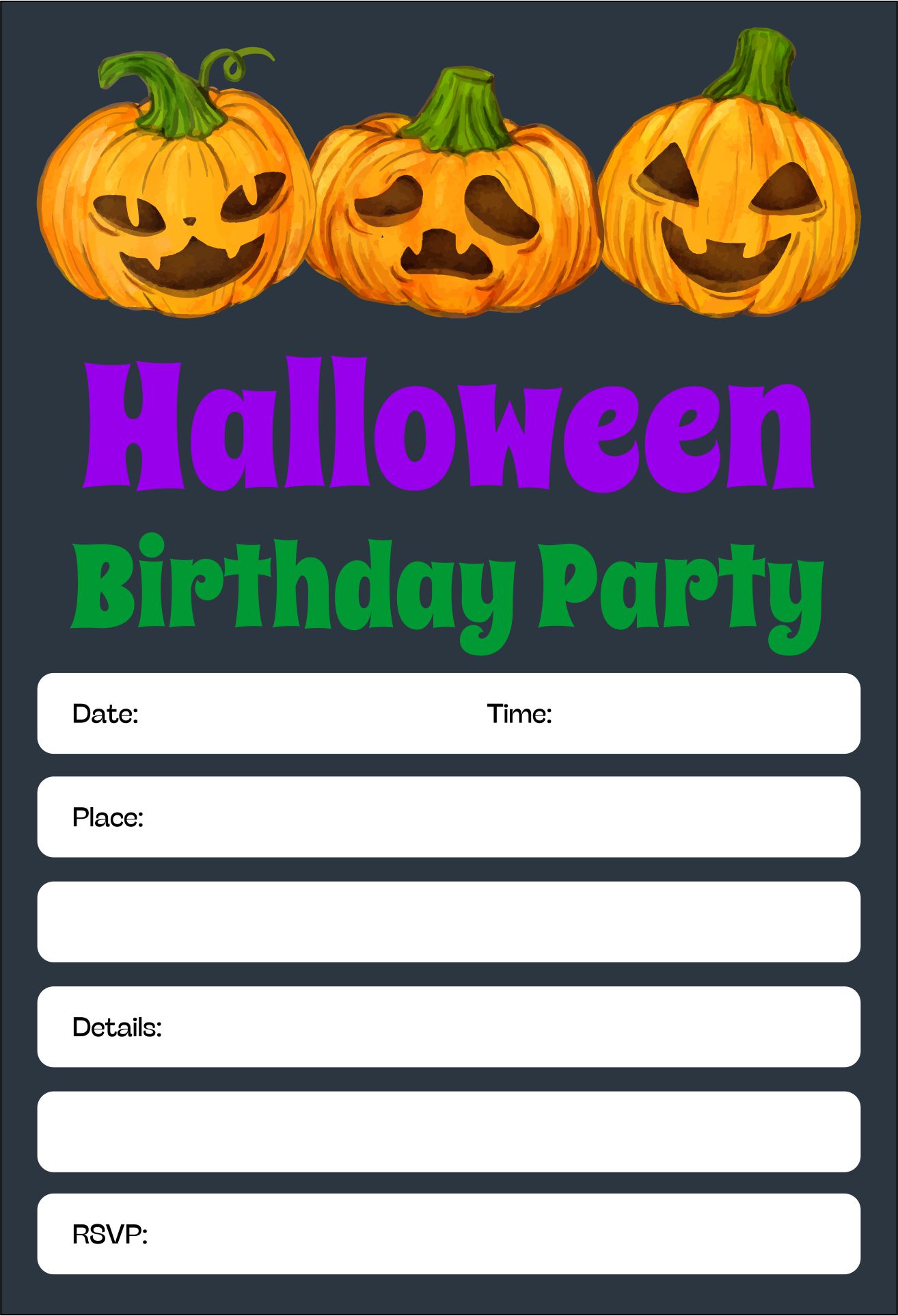 Pumpkin Halloween Birthday Party Invitation Template