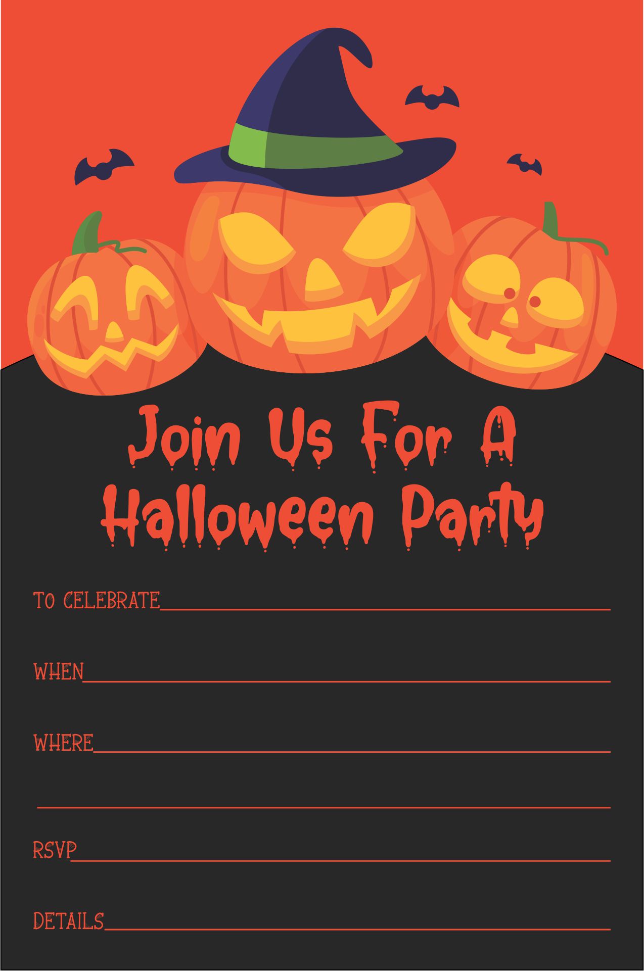 Spooky Pumpkin Halloween Party Invitation Template