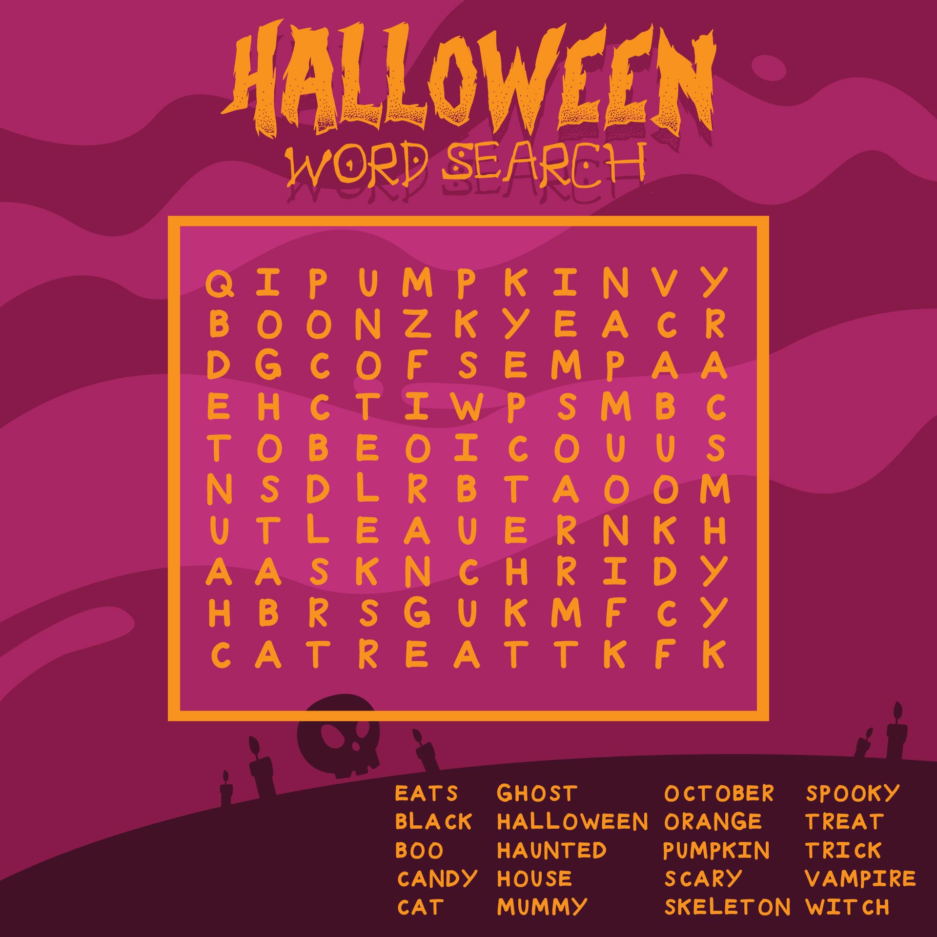 Trick Or Treat Halloween Word Search
