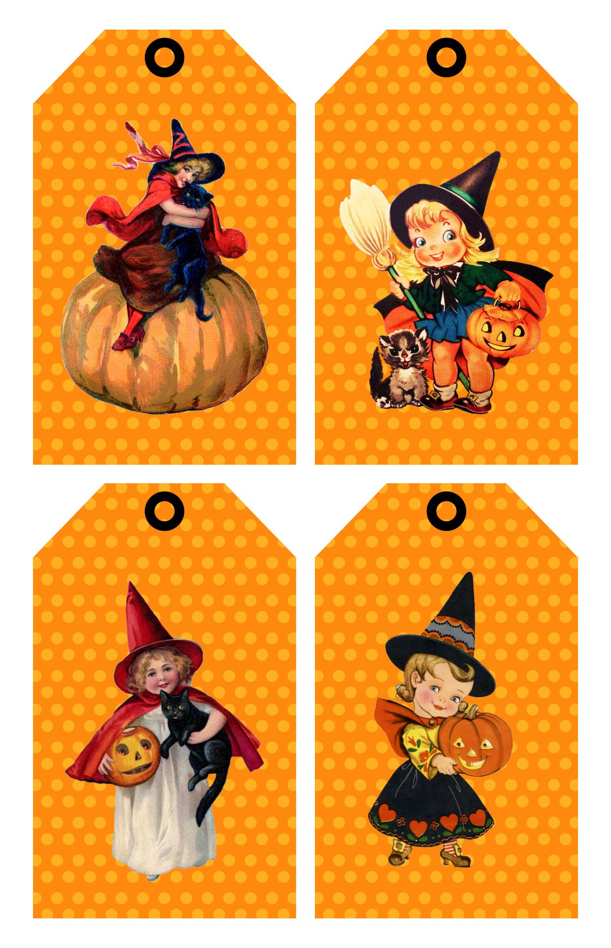 Vintage Halloween Tags Journal Lines Witch Pumpkin Cute Printable