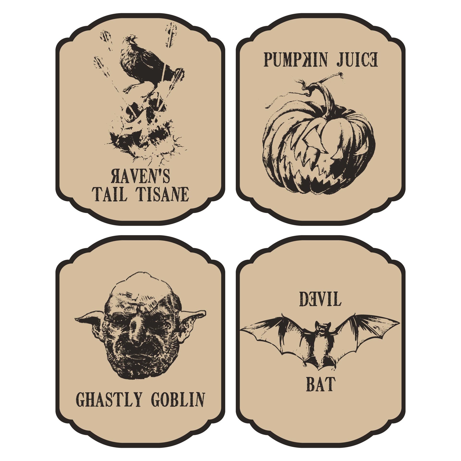 Vintage Halloween Witch Potion Bottle Labels Digital Download