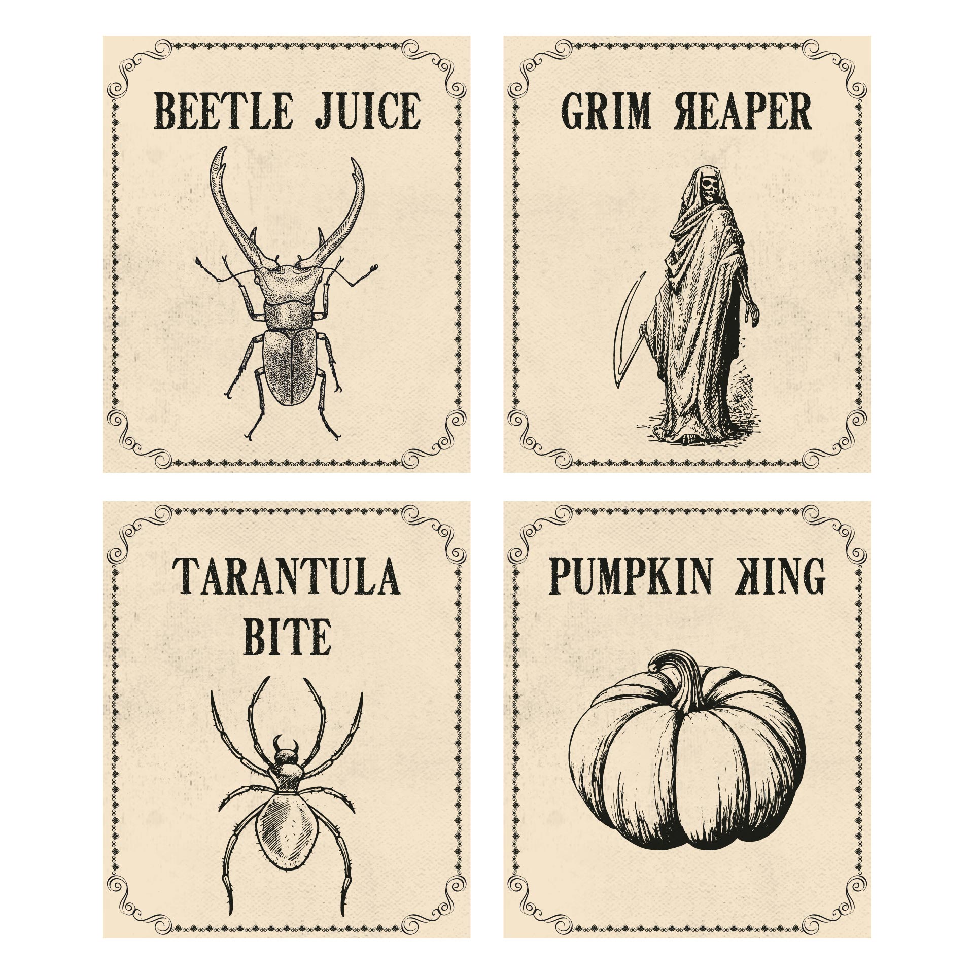 Vintage Halloween Witch White Wine Labels