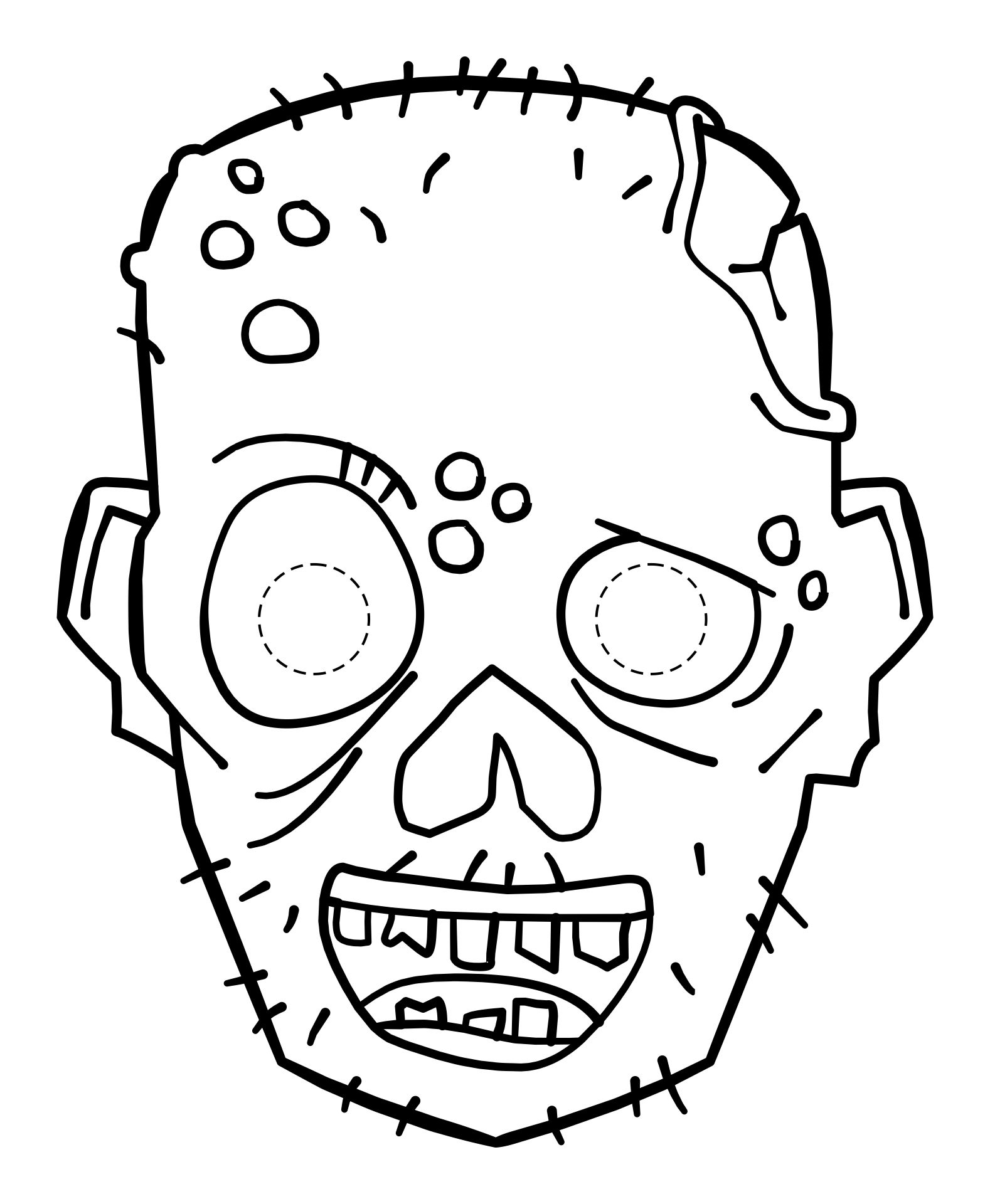 Zombie Mask Outline Halloween Coloring Pages Printable