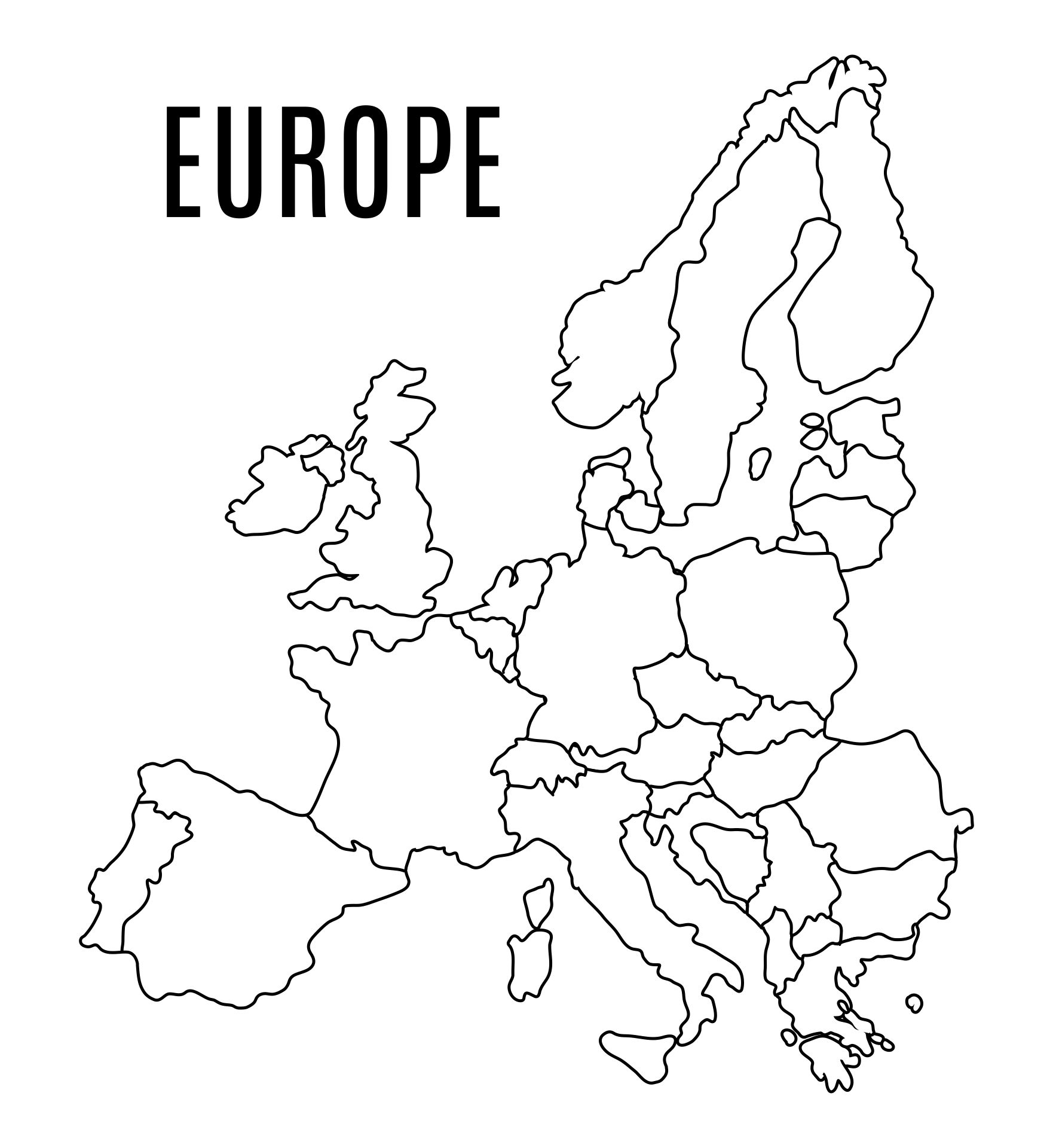 Black And White Map Of Europe Printable