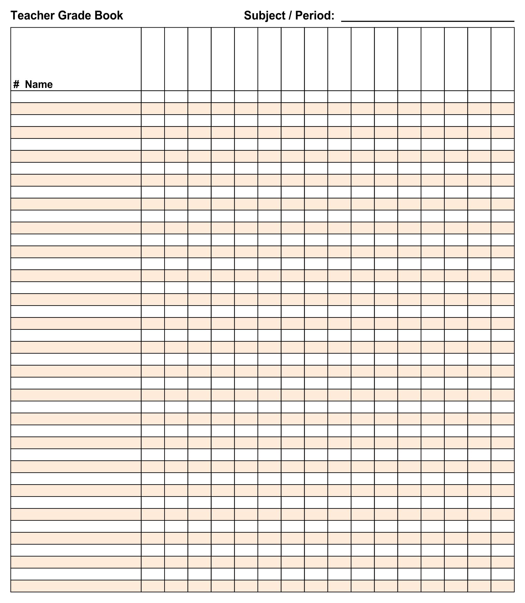 Blank Printable Grade Sheets For Teachers