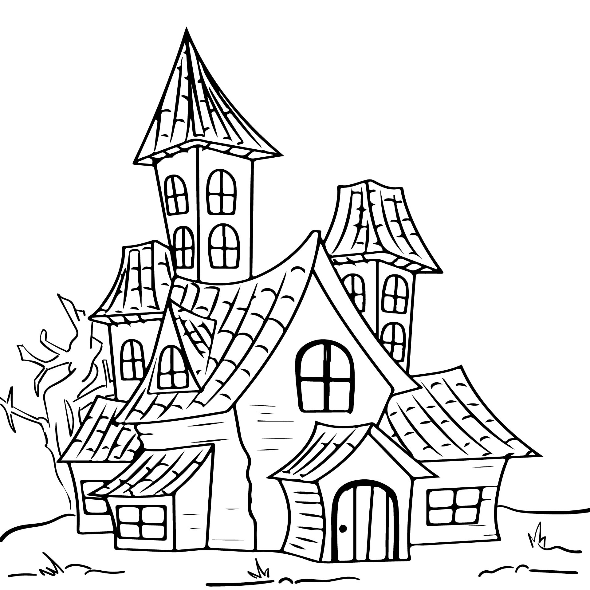 Cartoon Haunted House Coloring Page