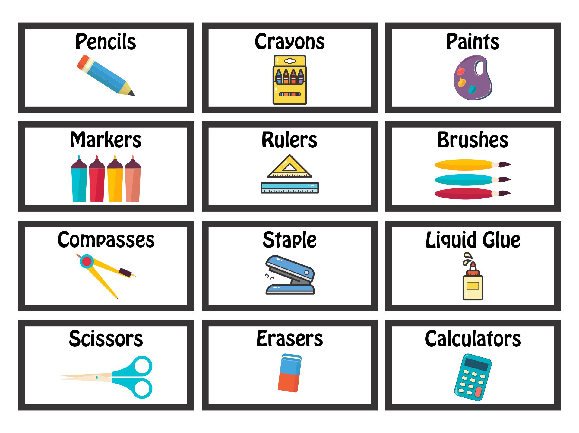 Classroom Supply Labels For Primary Teachers With Picture Clues