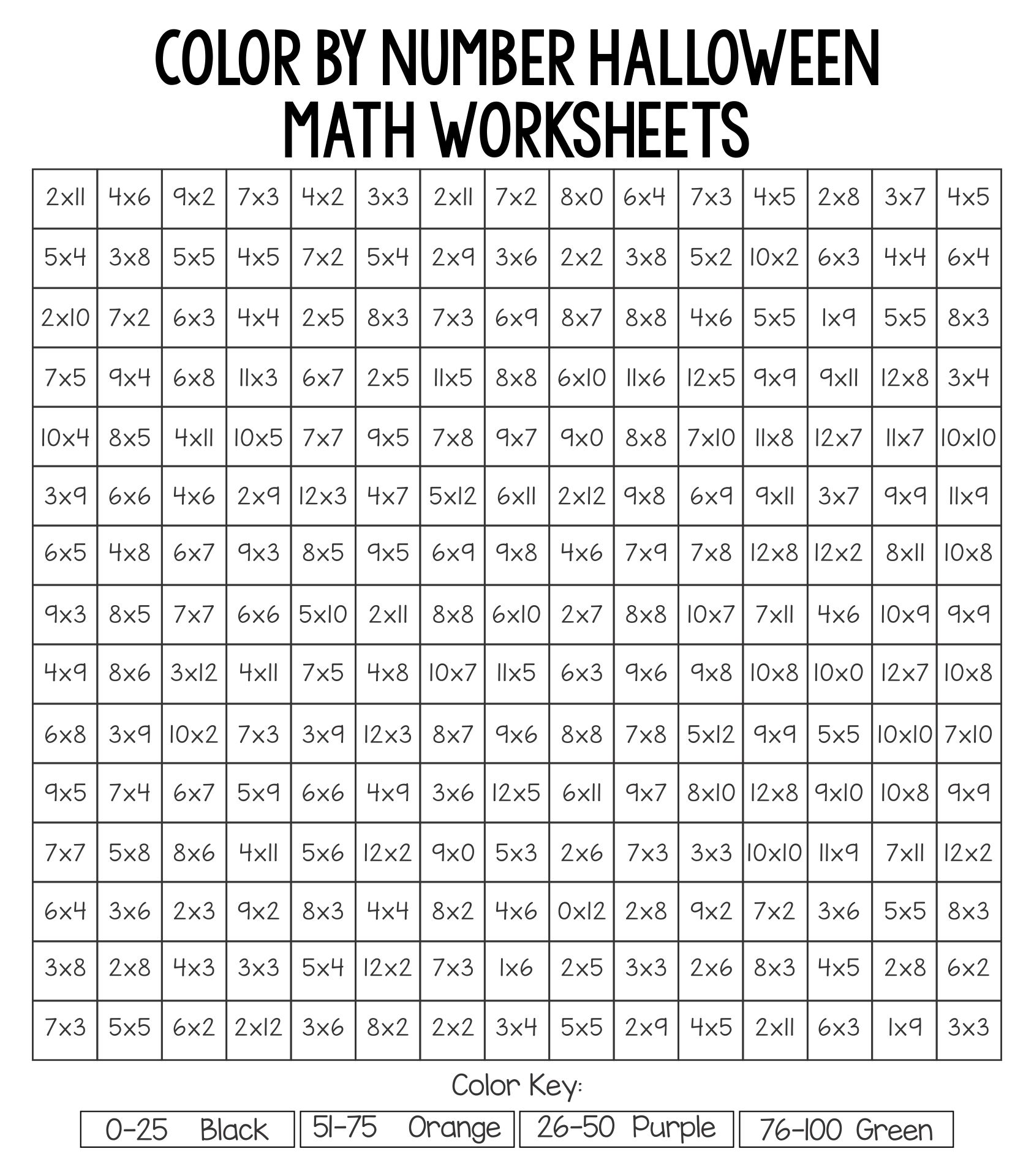 Color By Number Halloween Math Worksheets