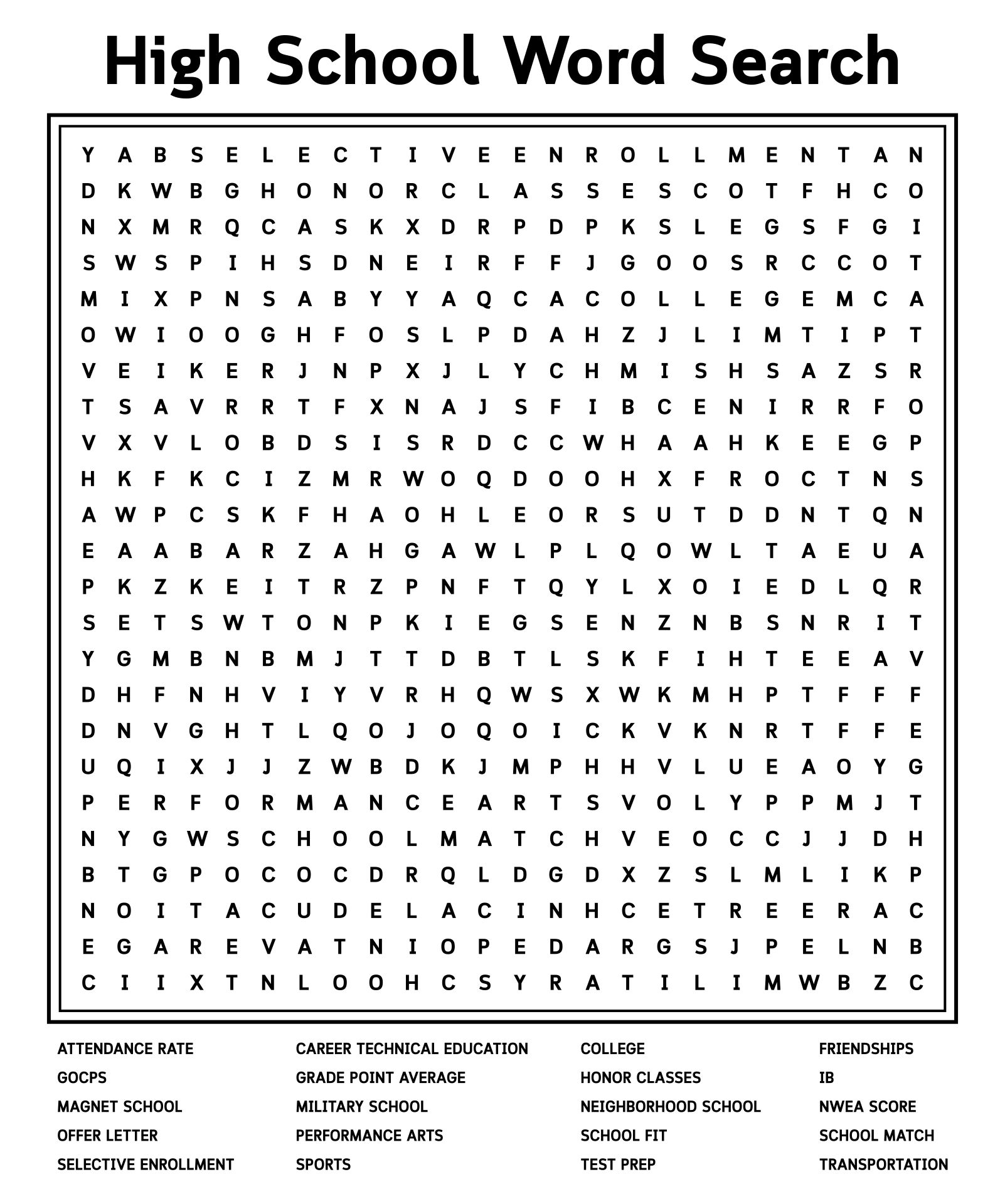 Educational Word Search Puzzles For High School Printable
