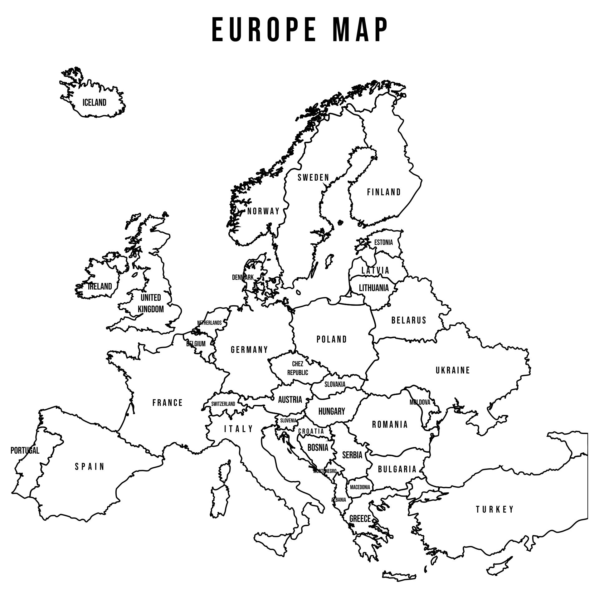 Europe Blank Map With Countries Printable