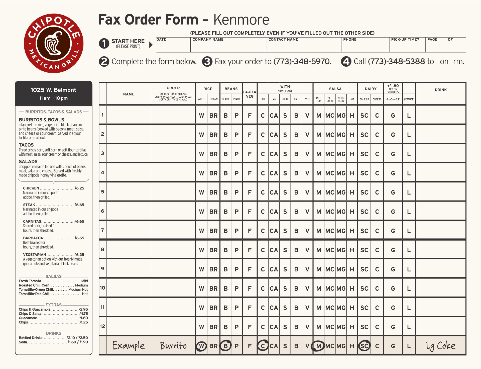 Fillable Chipotle Menu Order Form Printable Pdf Download