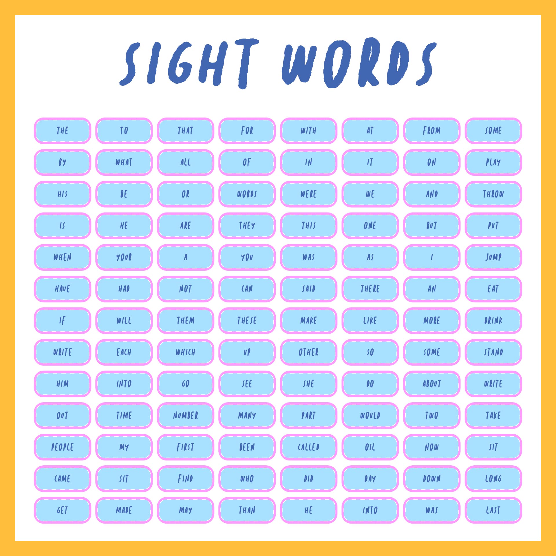 First 100 Sight Words Printable Flash Cards