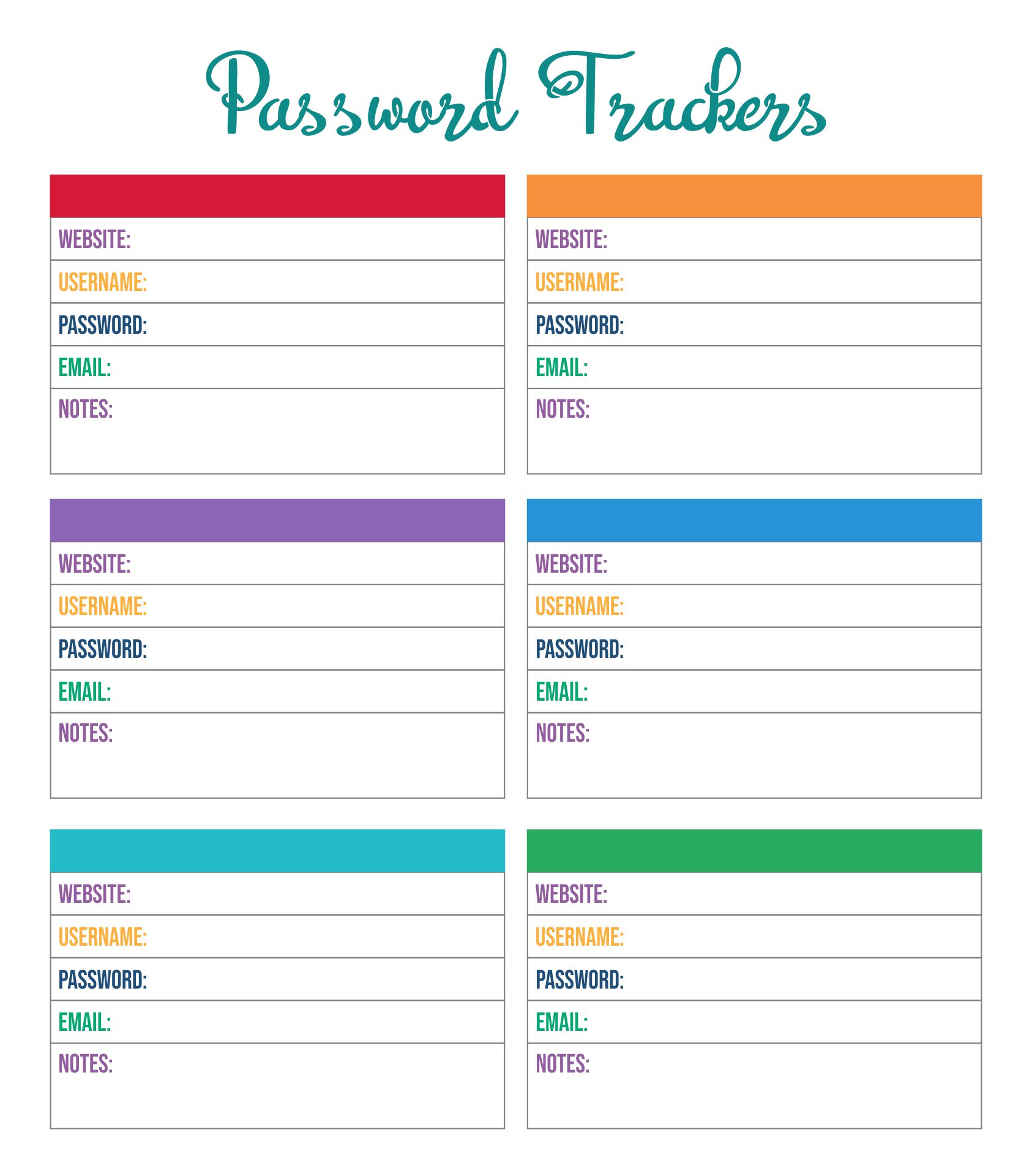 Password Trackers And Password Keeper Printable