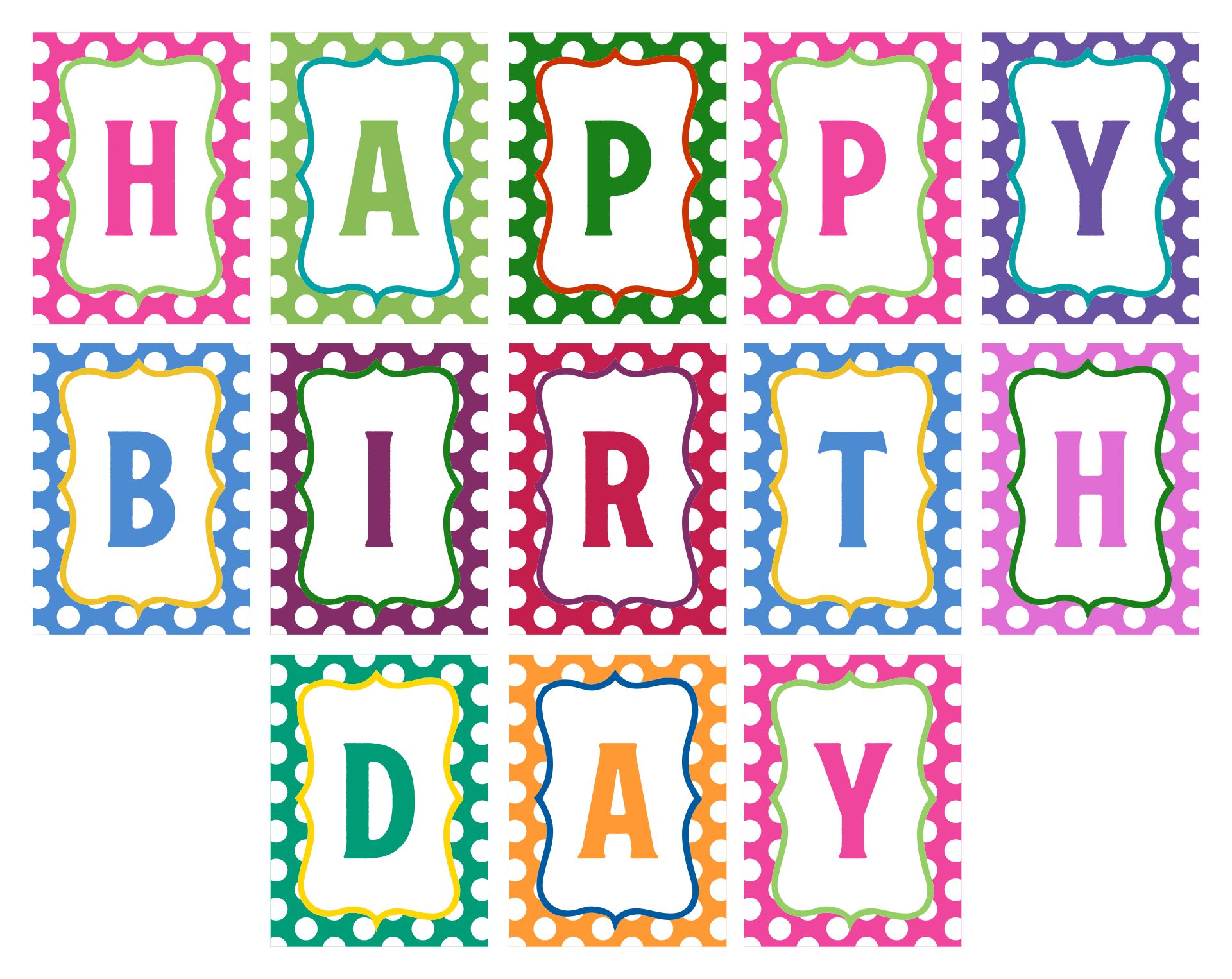 Printable Colorful Polka Dot Happy Birthday Banner Letters