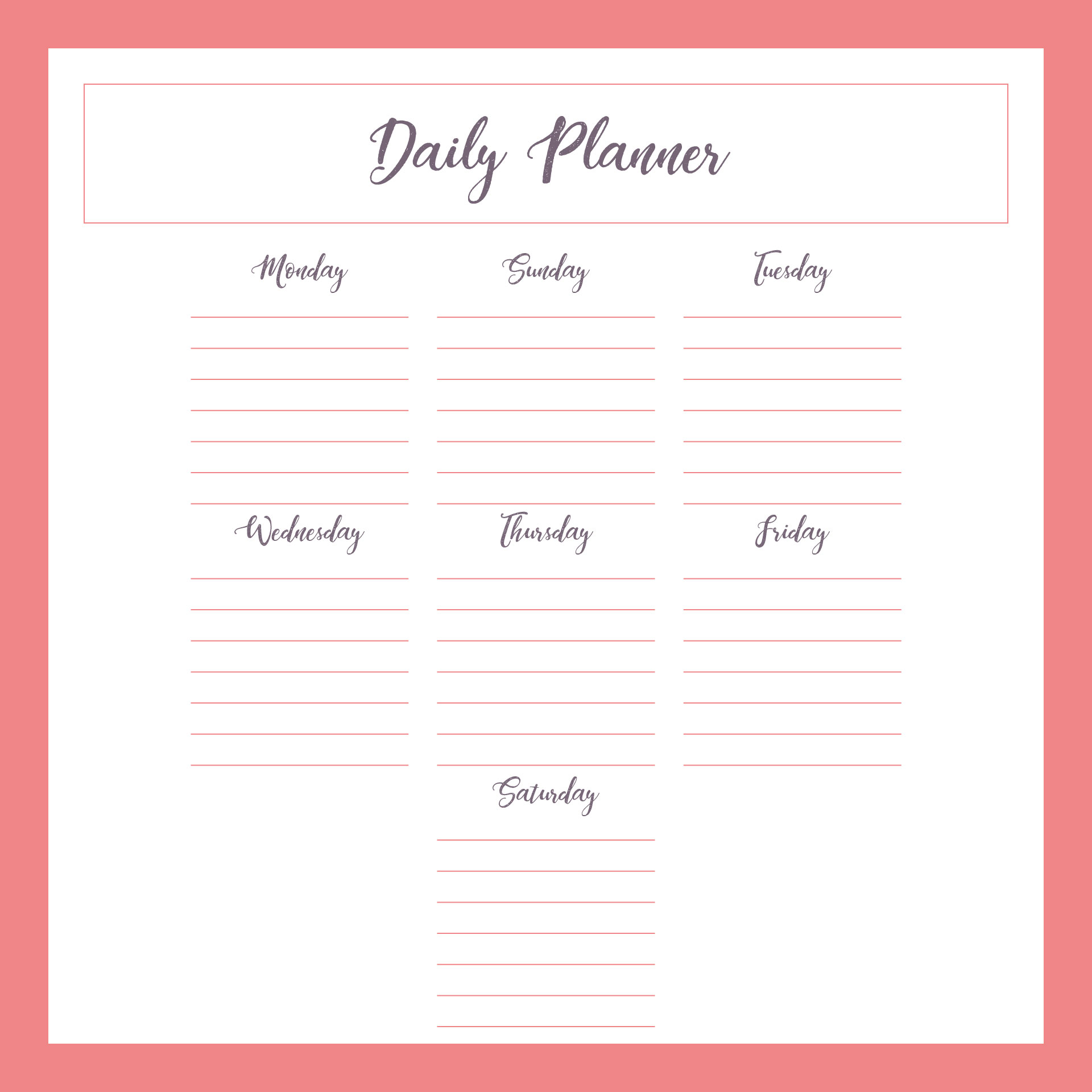 Free Printable Weekly-Hourly-Daily Planner