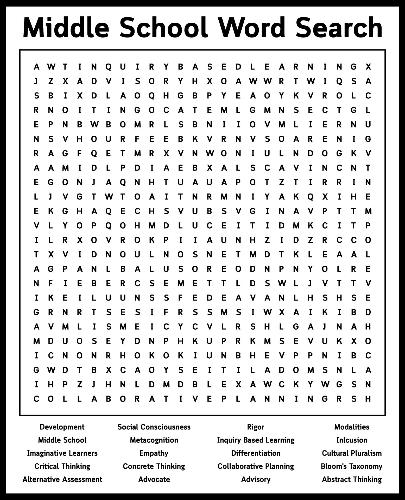 Free Printable Word Search Puzzles For Middle School Students