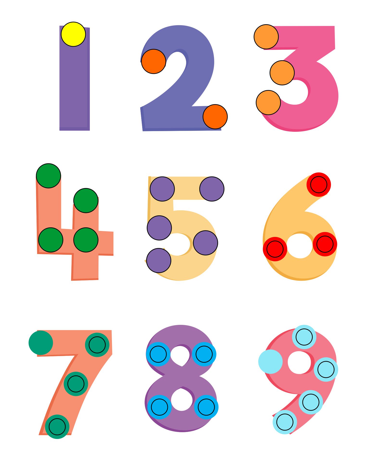 Touch Math Numbers Clip Art 1-9