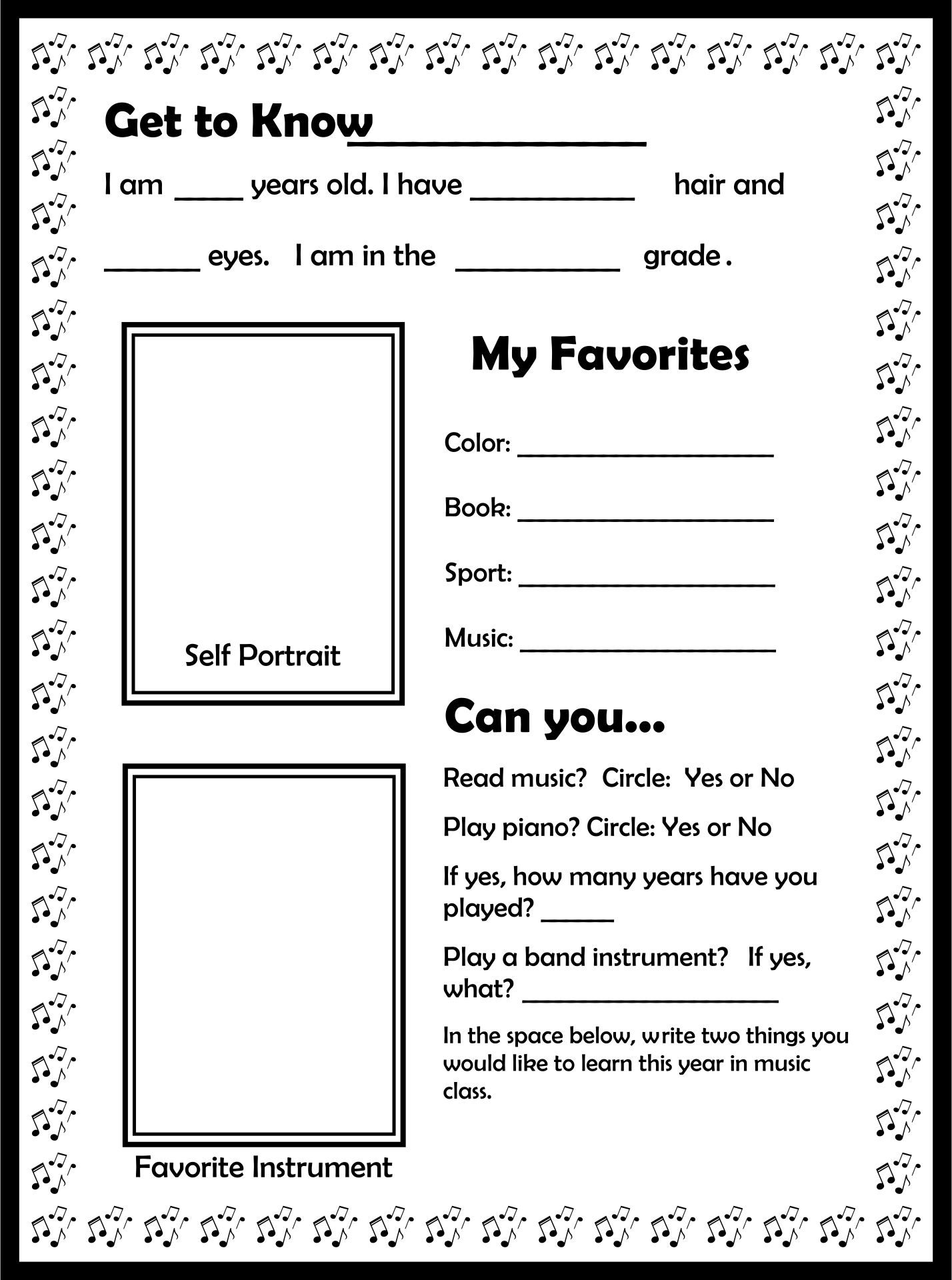 Get To Know You In Music Class Worksheet By Melody Room