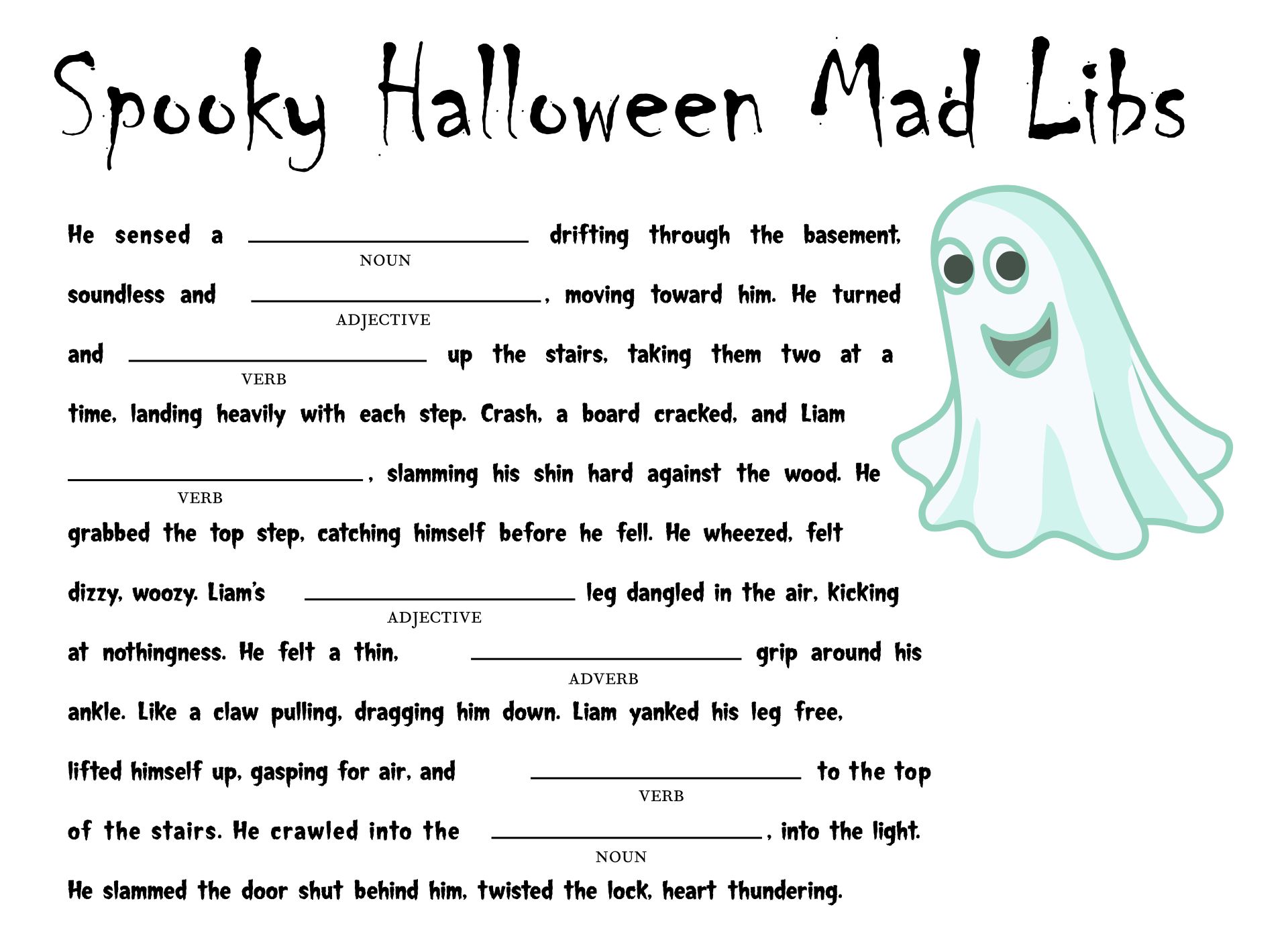 Ghost Story Mad Lib Game Printable