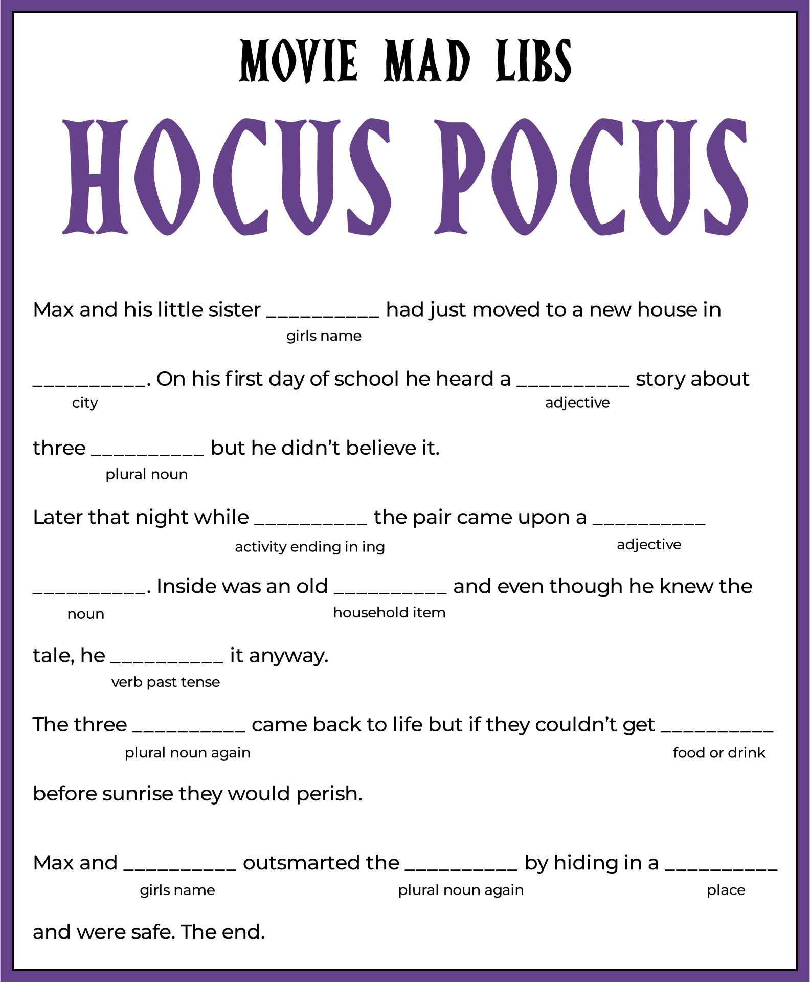 Halloween Mad Libs Adult Party Game