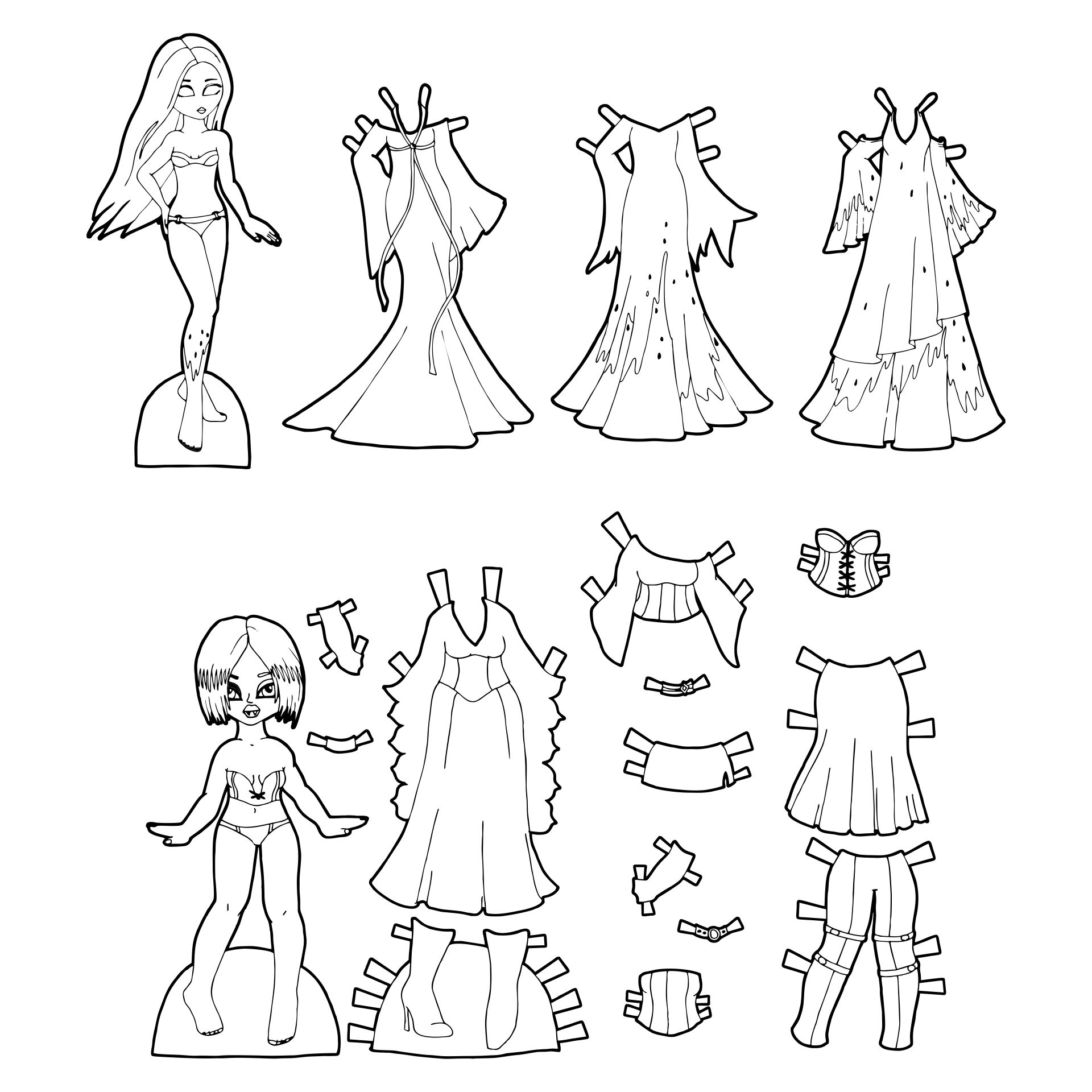 Halloween Paper Doll With Different Costumes