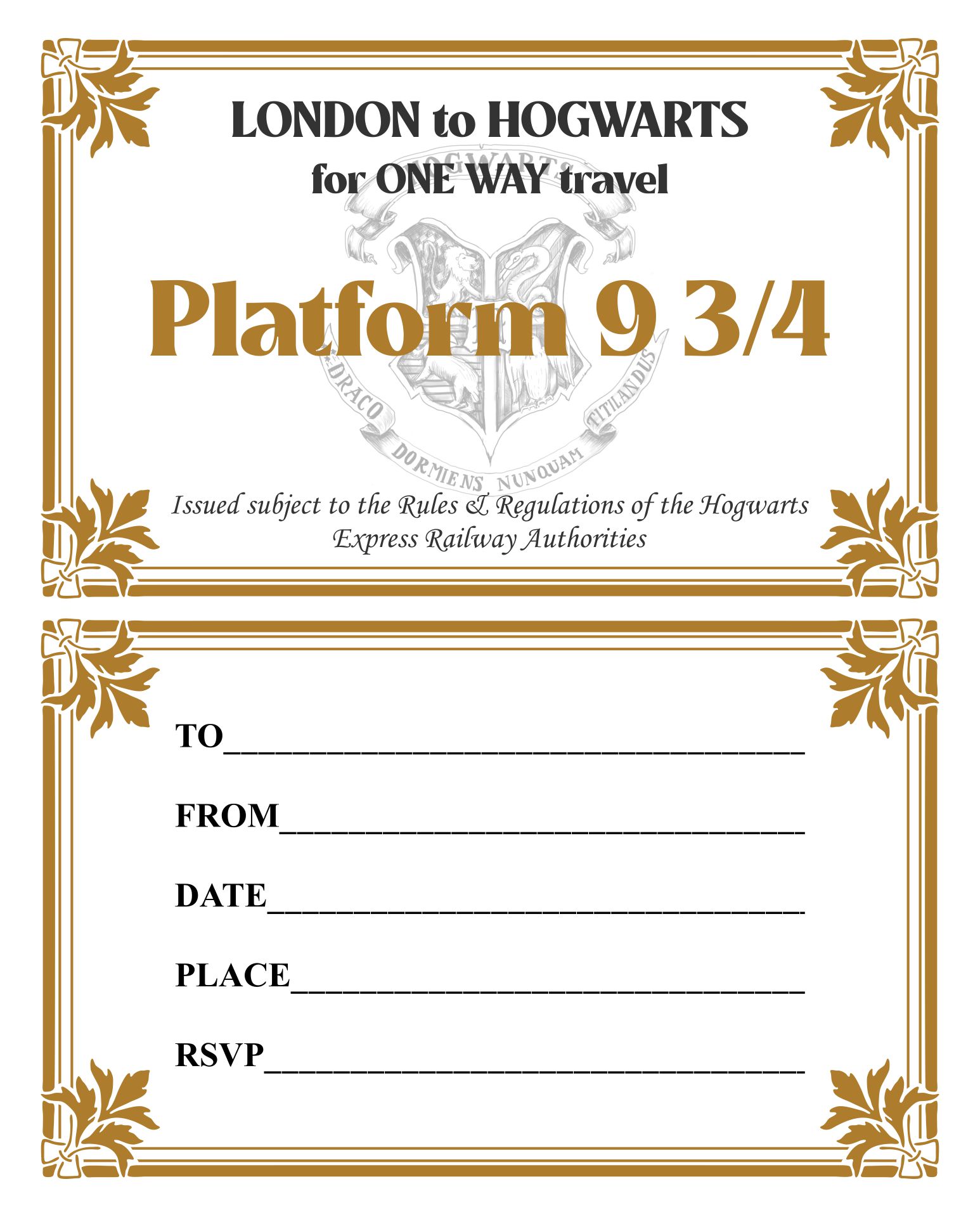 Harry Potter Train Ticket Invitation