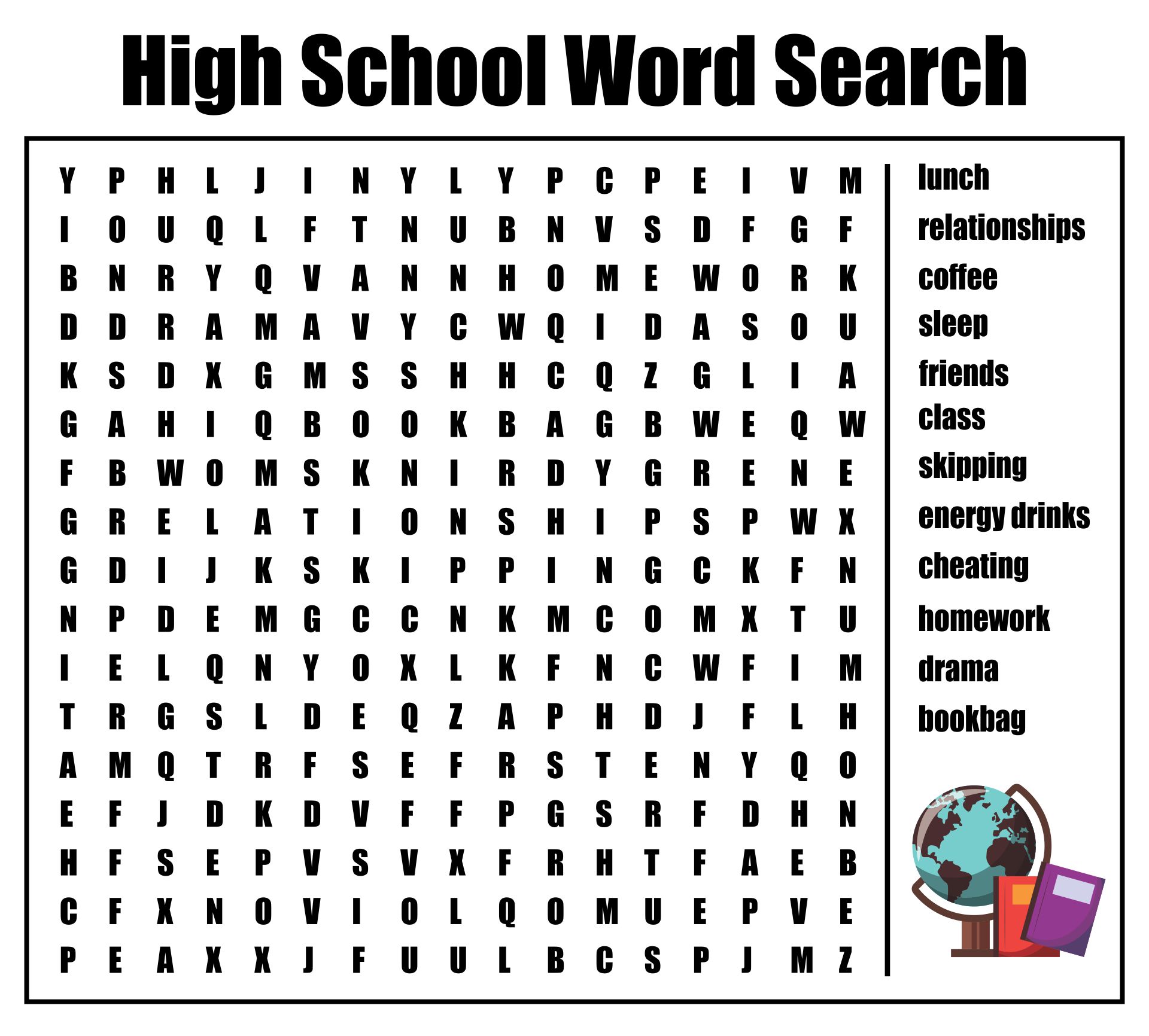 High School Word Search Puzzles Printable