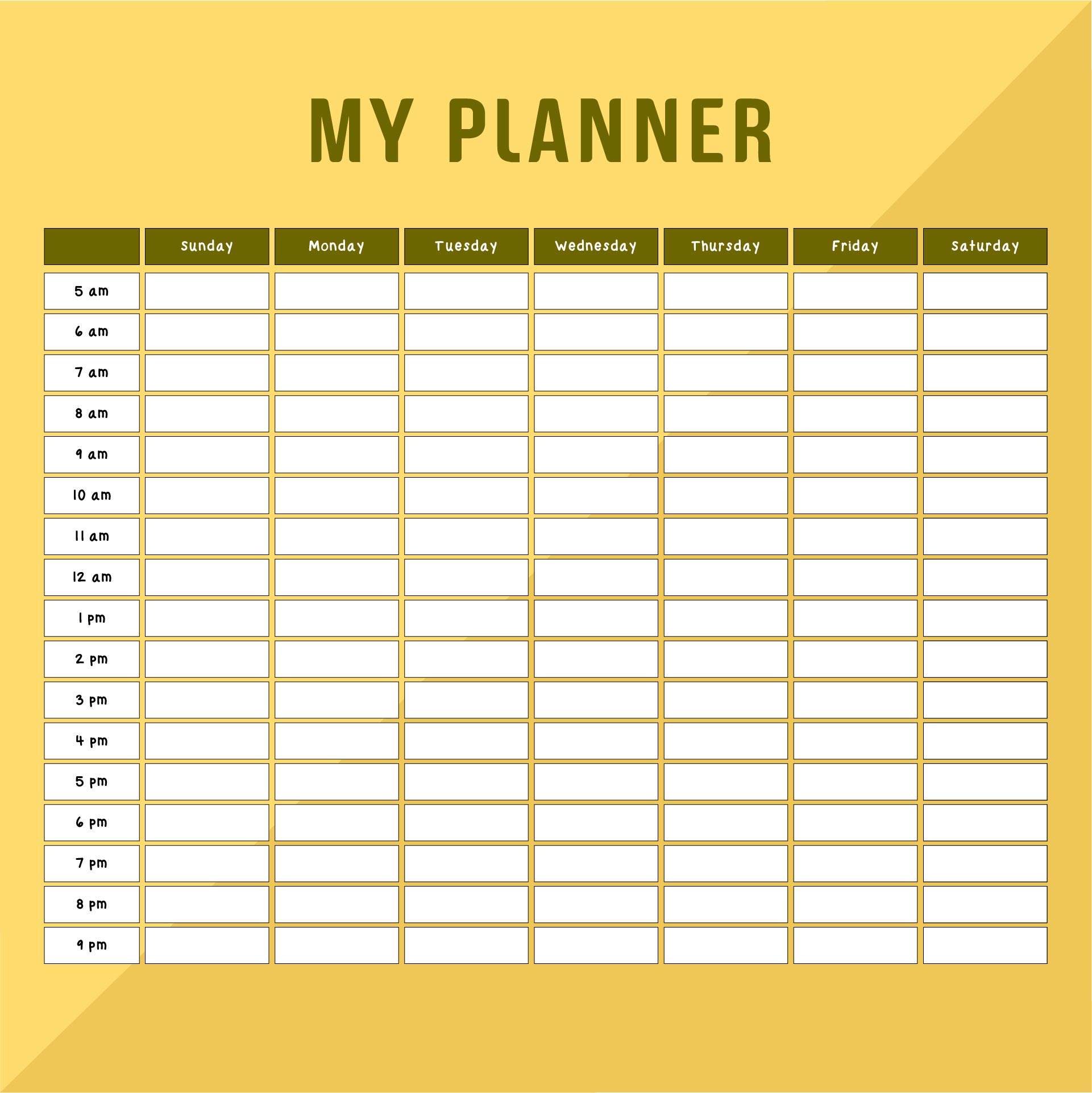 Hourly Weekly Planner Printable Undated