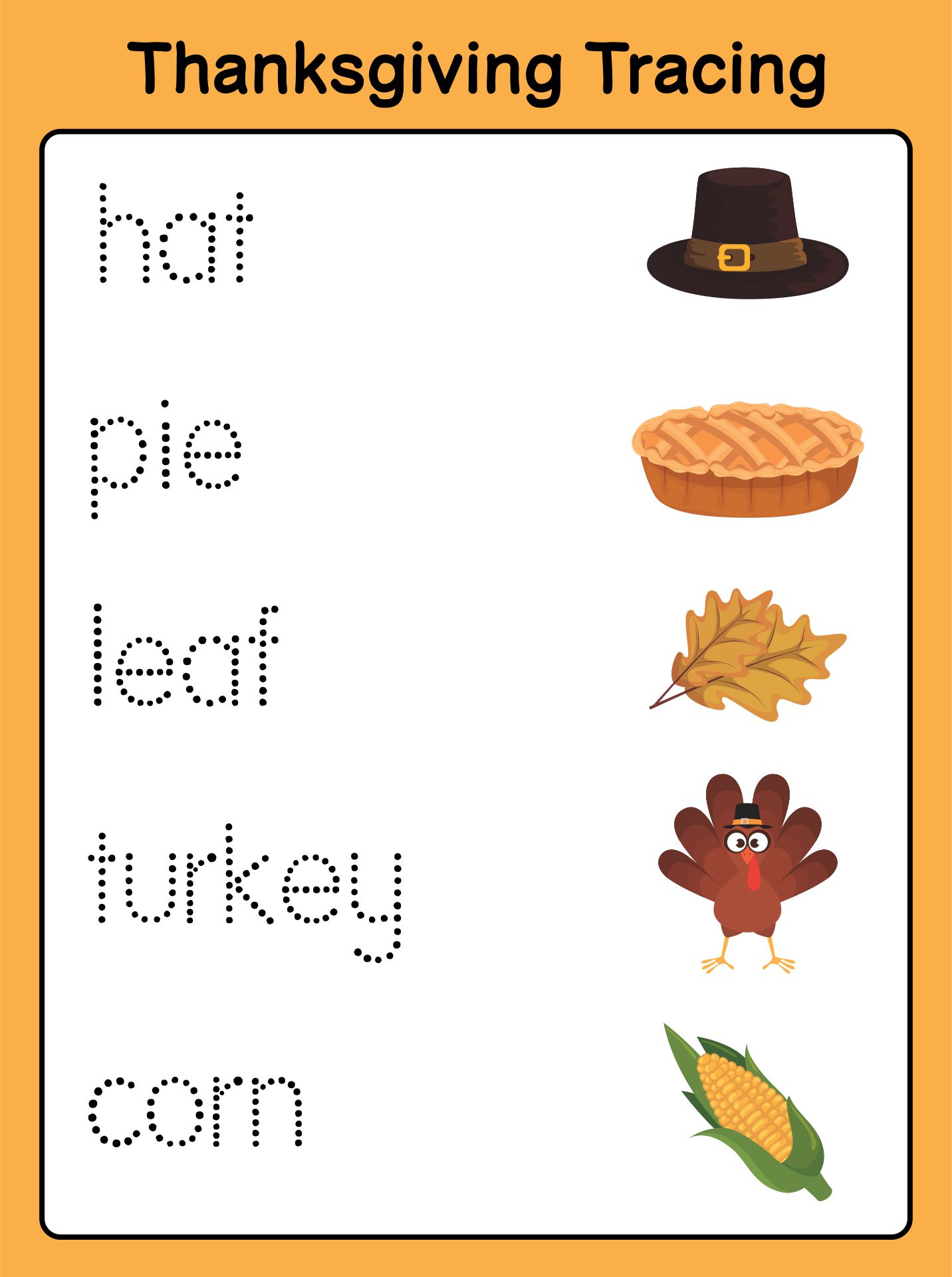 Kindergarten Thanksgiving Worksheet