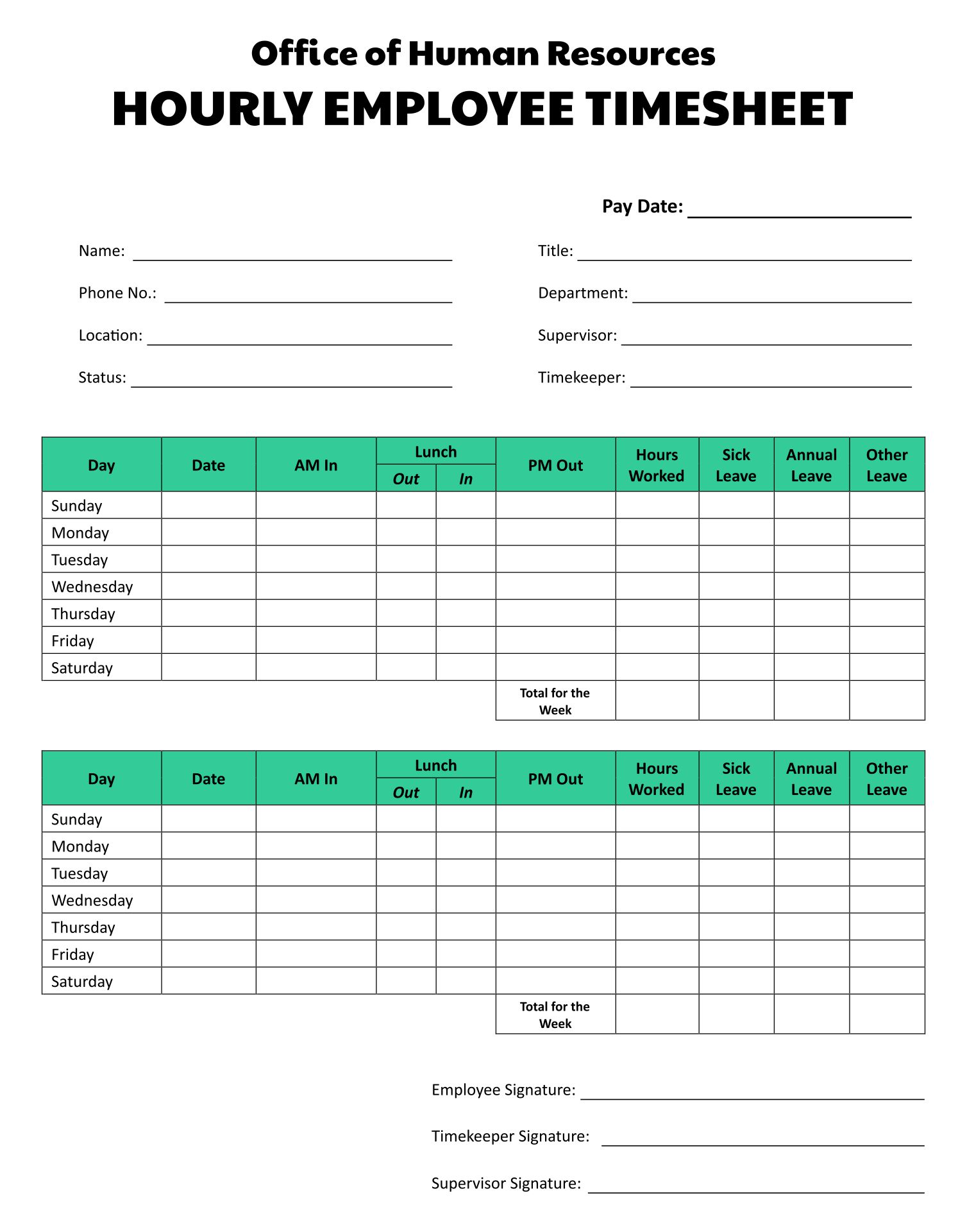 Monthly Time Sheets Printable