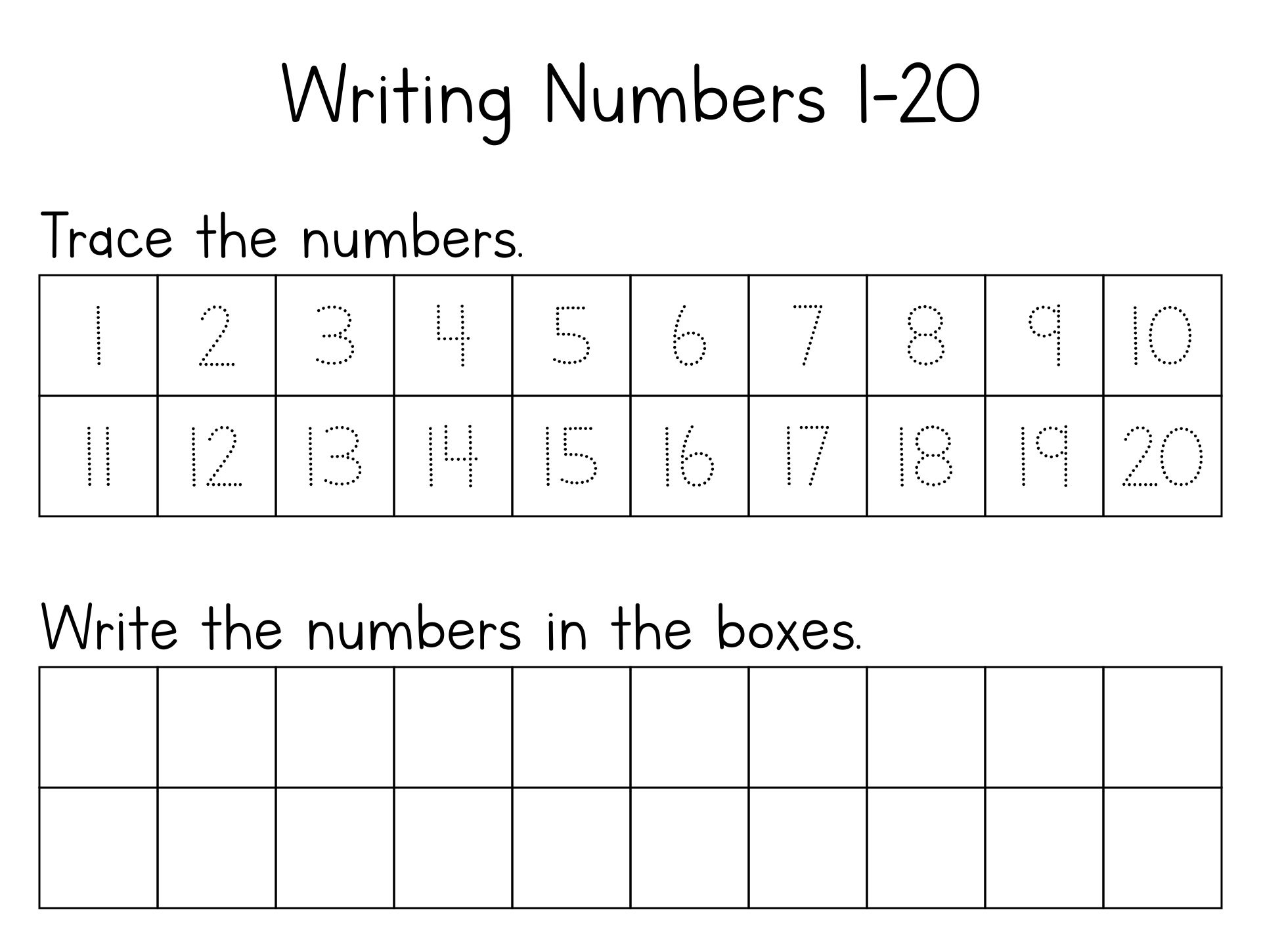 Number Writing Practice 1-20 Printables