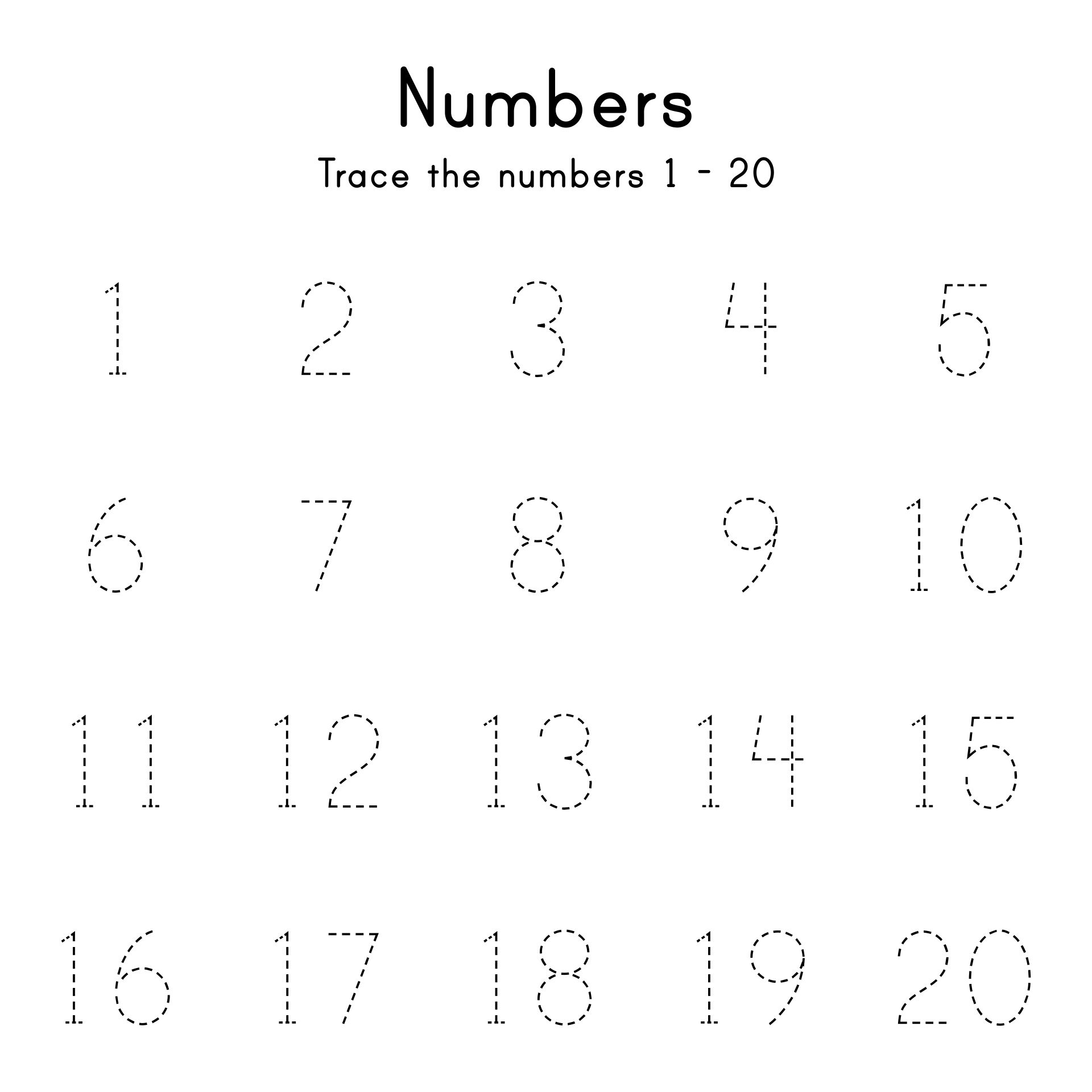 Numbers Trace And Write 1-20