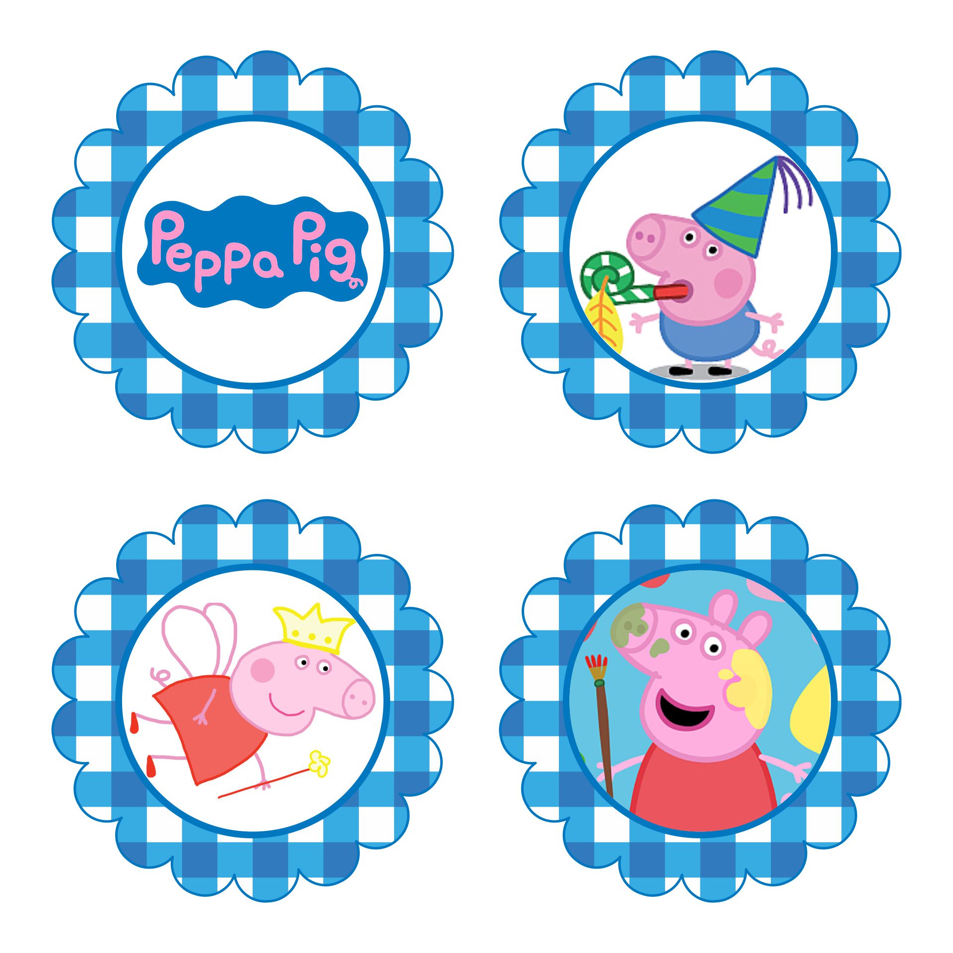 Peppa Pig Cupcake Toppers Blue Checkered
