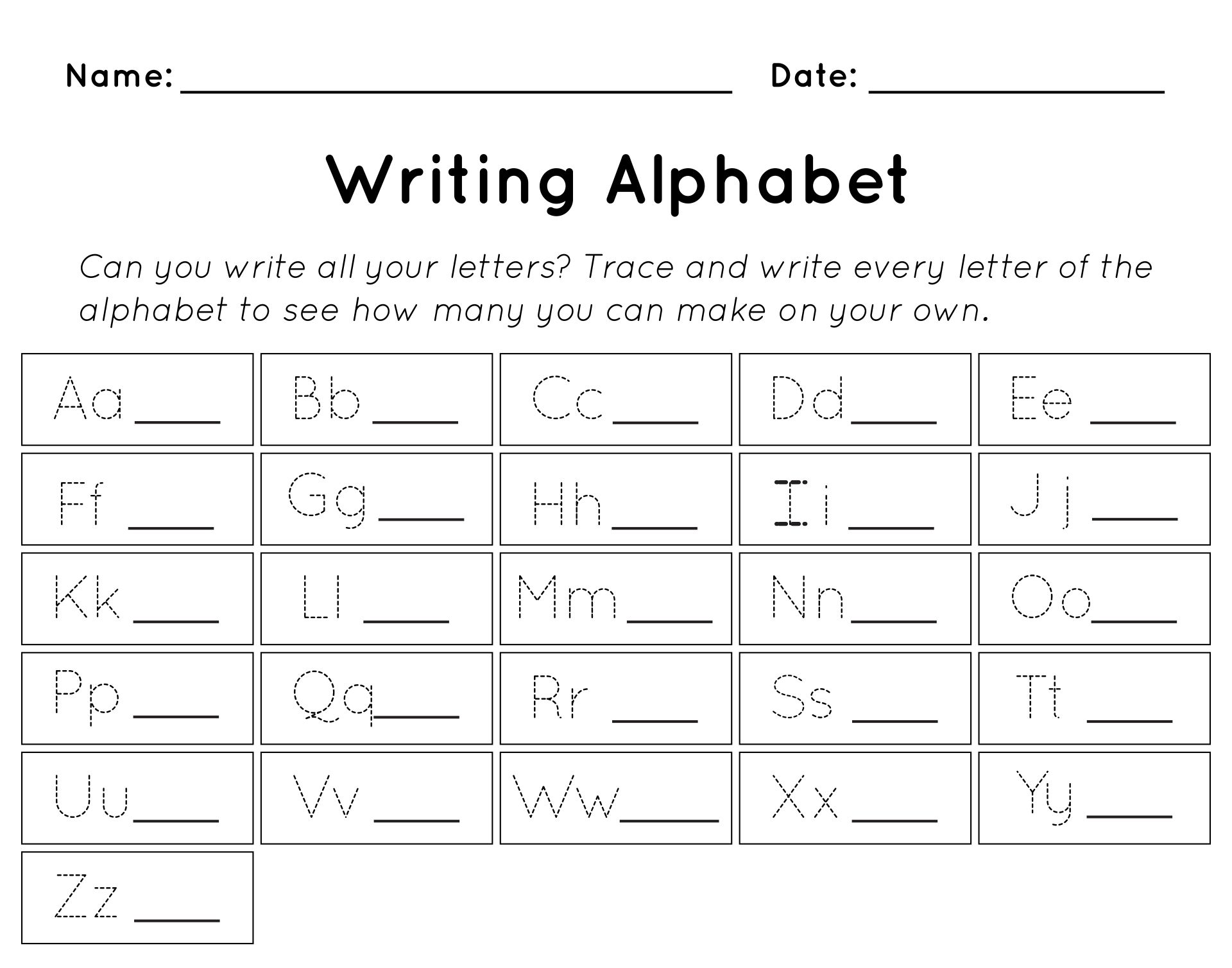Preschool Writing Alphabet Worksheets