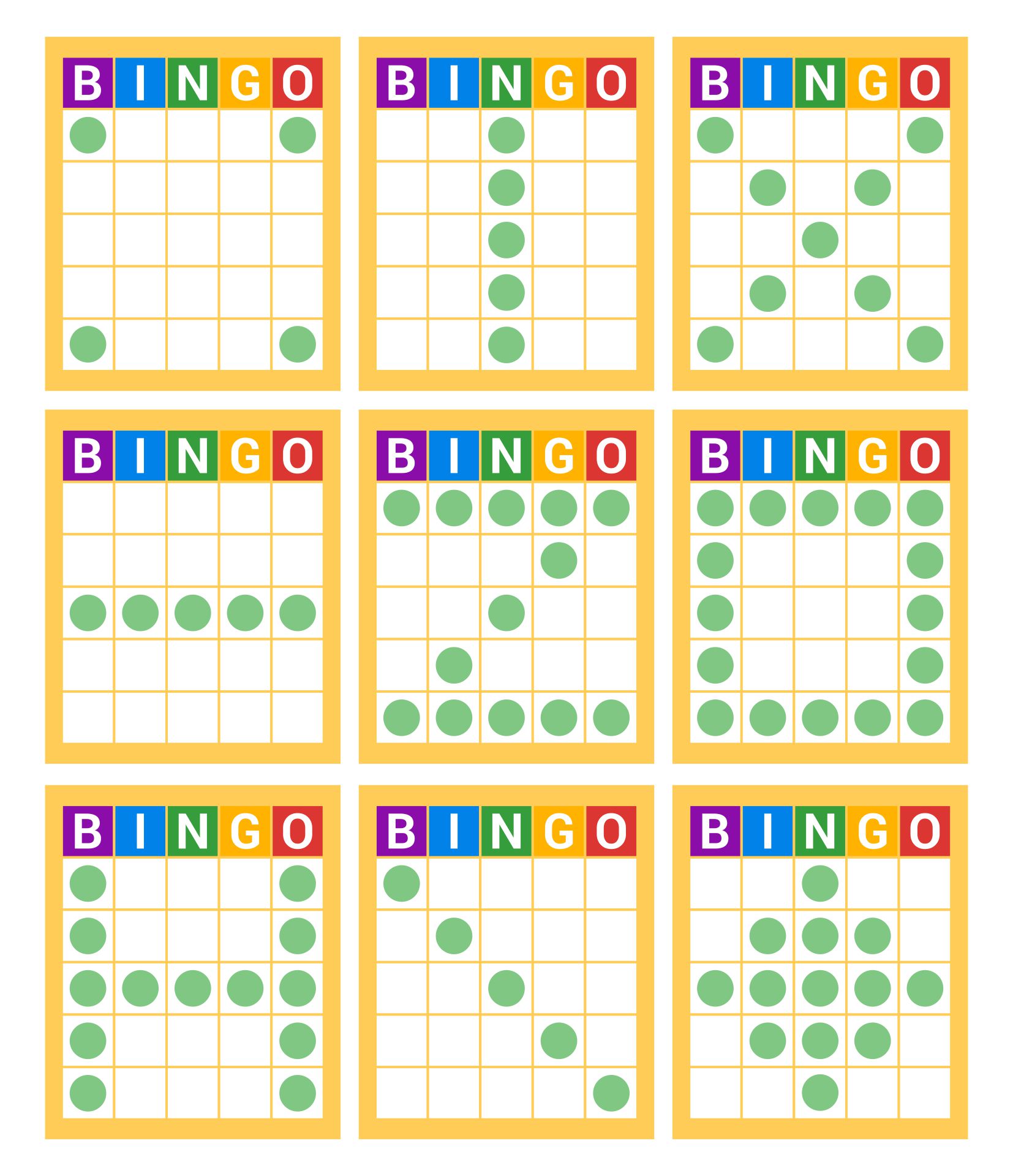 Printable Bingo Patterns Variations
